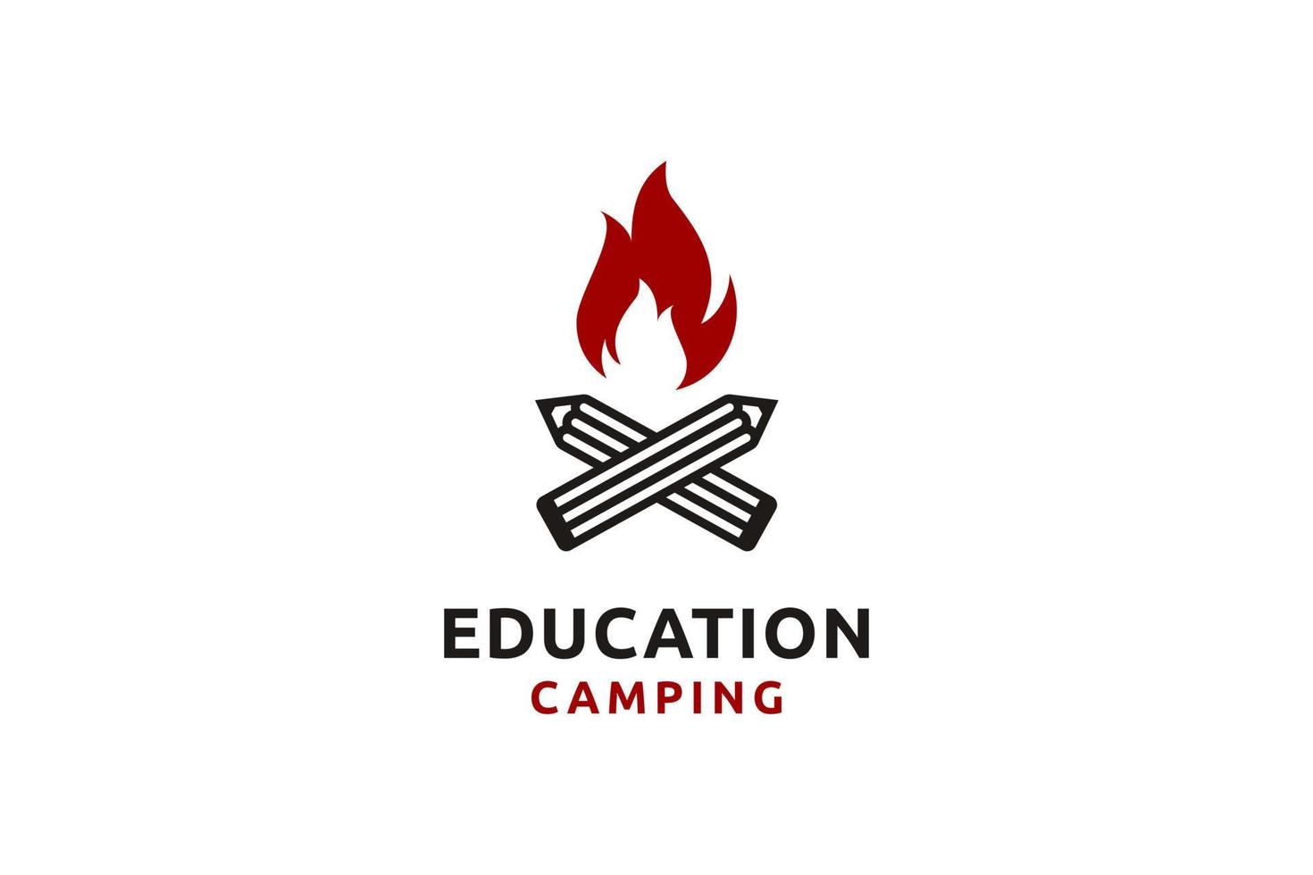 vintage campfire with pen logo design inspiration vector