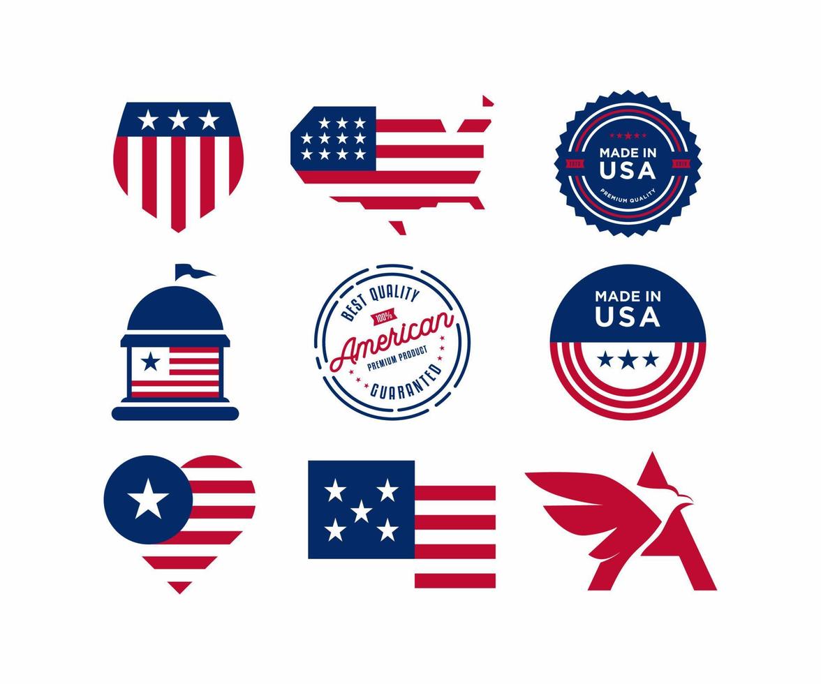 Vector set of made in the USA labels. USA flag icon vector template