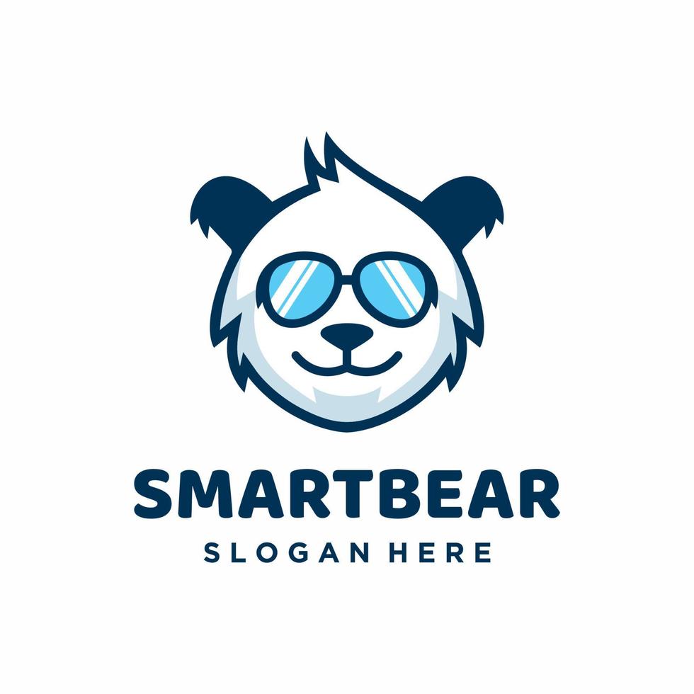 Smart Bear in Sunglasses logo design template vector