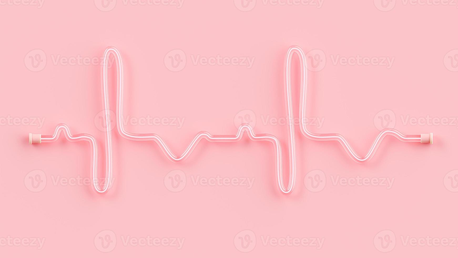 Pink neon tube shape of heartbeat rate and pulse. Minimal idea concept, 3D Render. photo