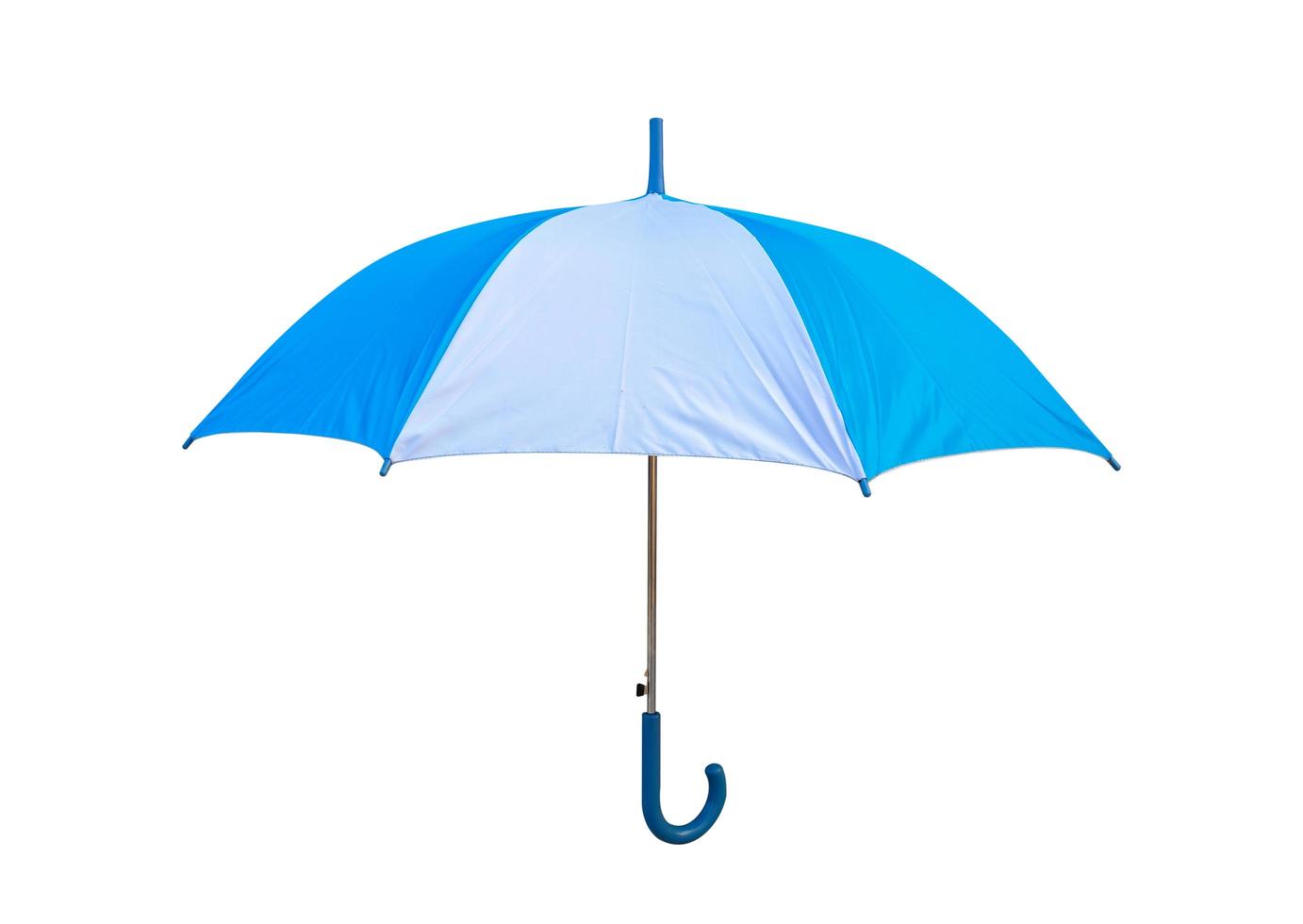 isolated blue and white umbrella on white background photo