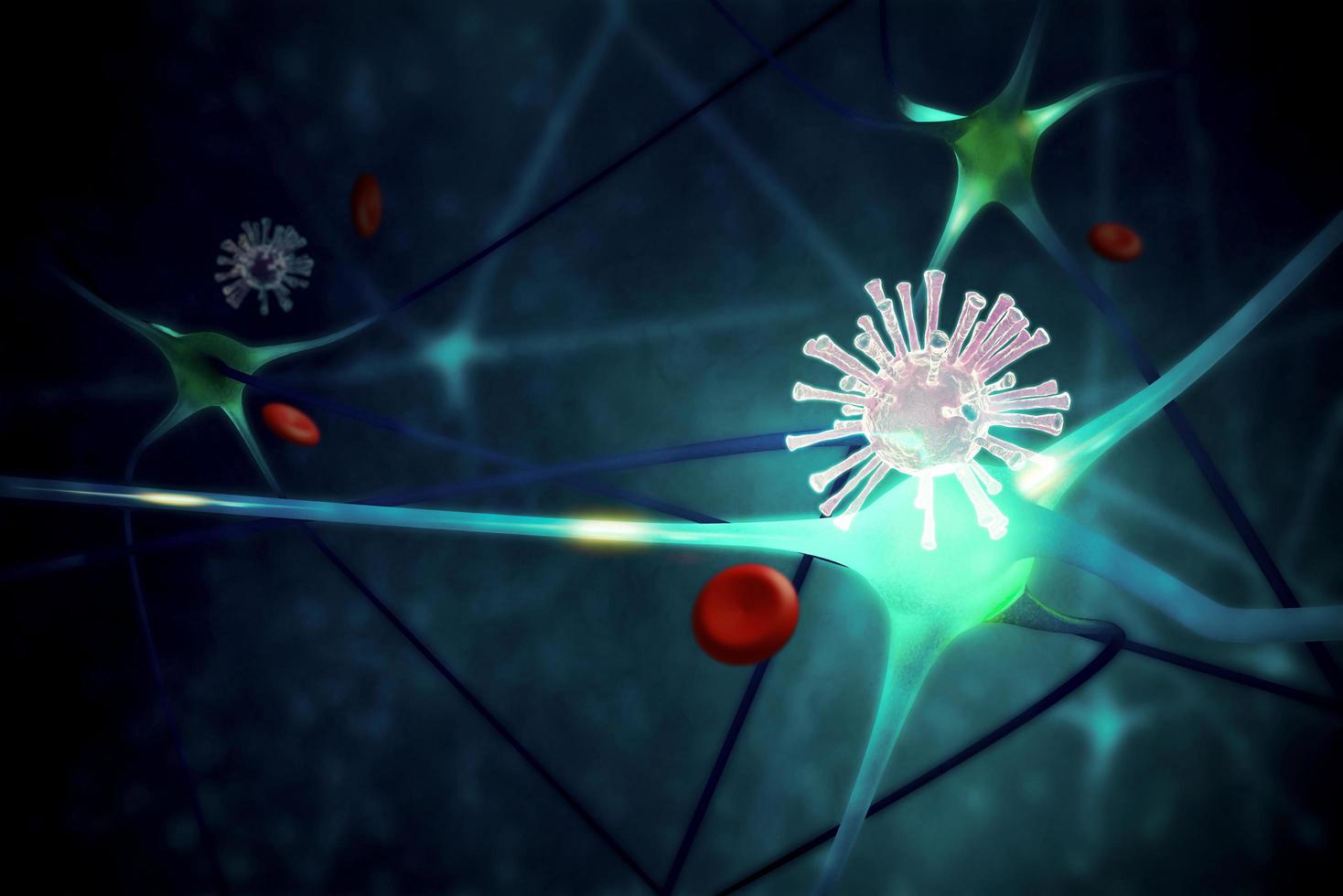 virus spreading with neuron cell. photo