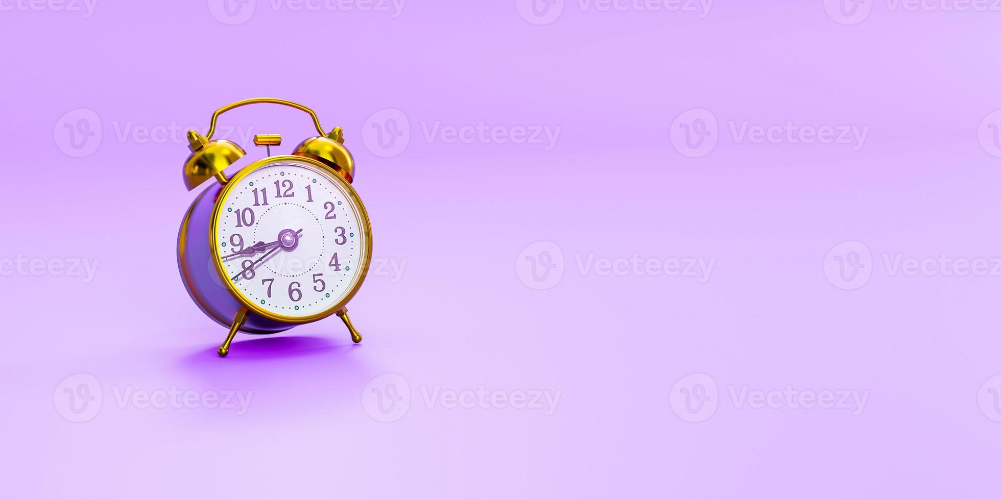 vintage alarm clock on purple background photo