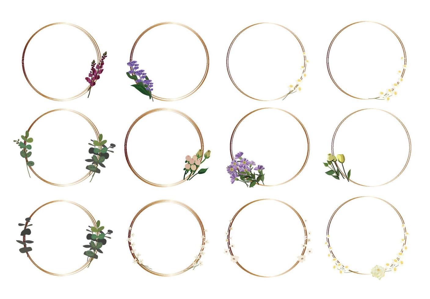 Set of beautiful flower wreath, floral frames set. Vector illustration.