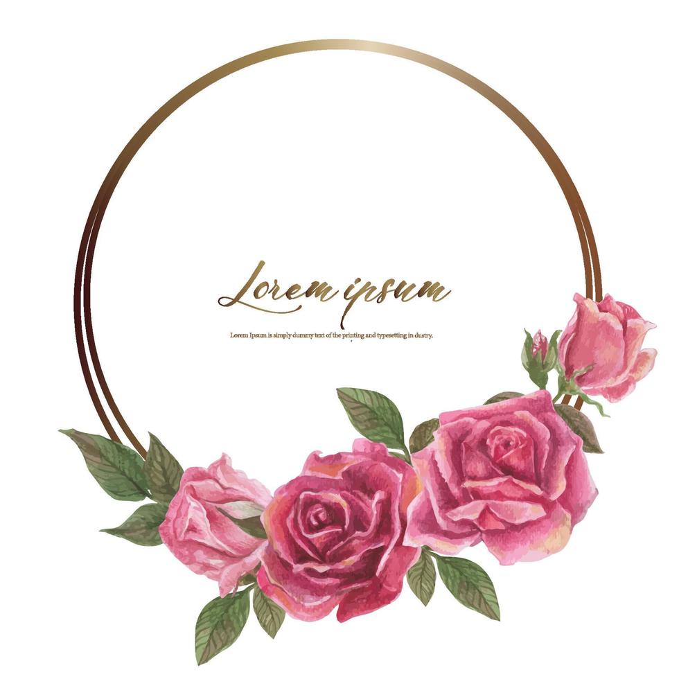 Rose watercolor frame. Floral wreath vector illustration.