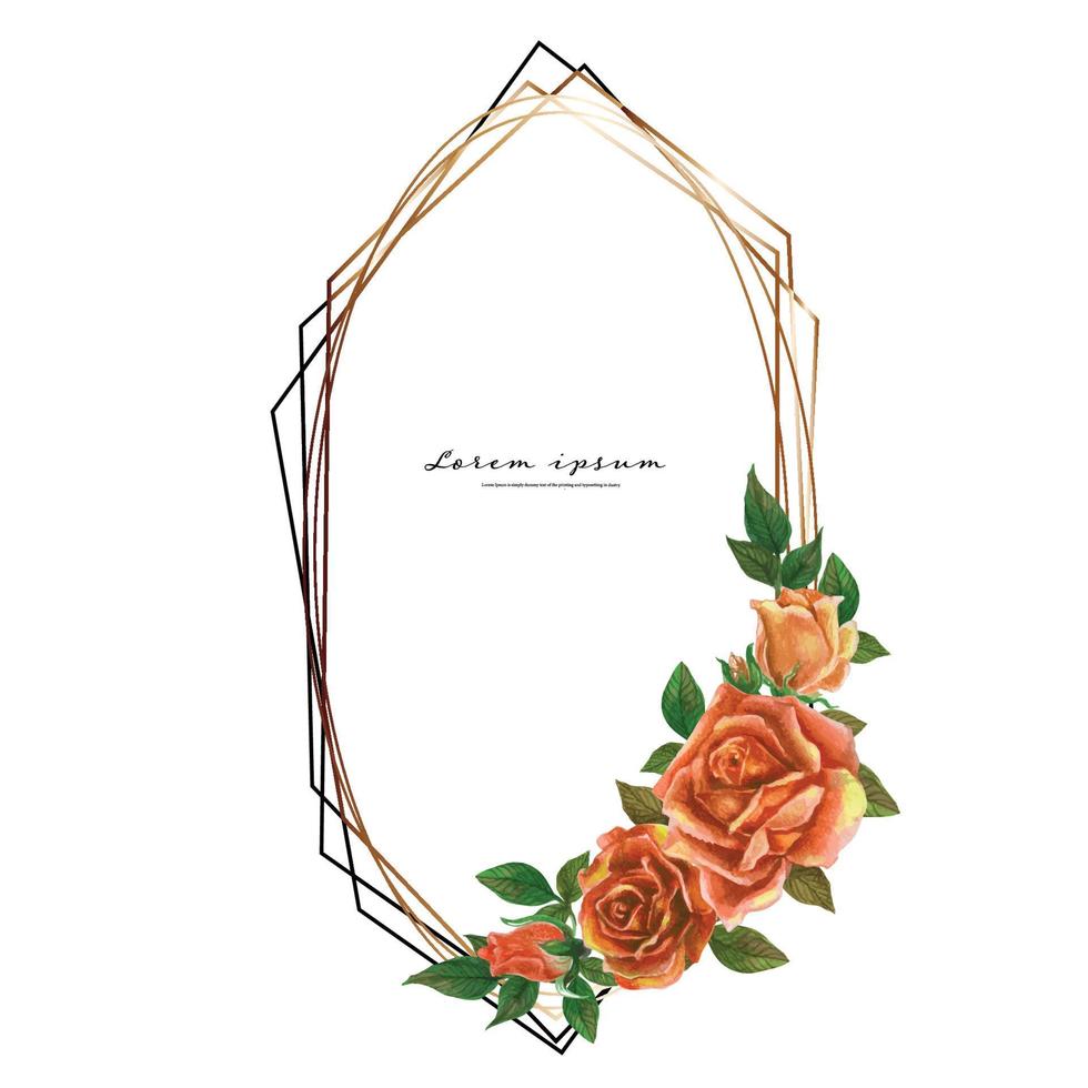 Rose watercolor frame. Floral wreath vector illustration.