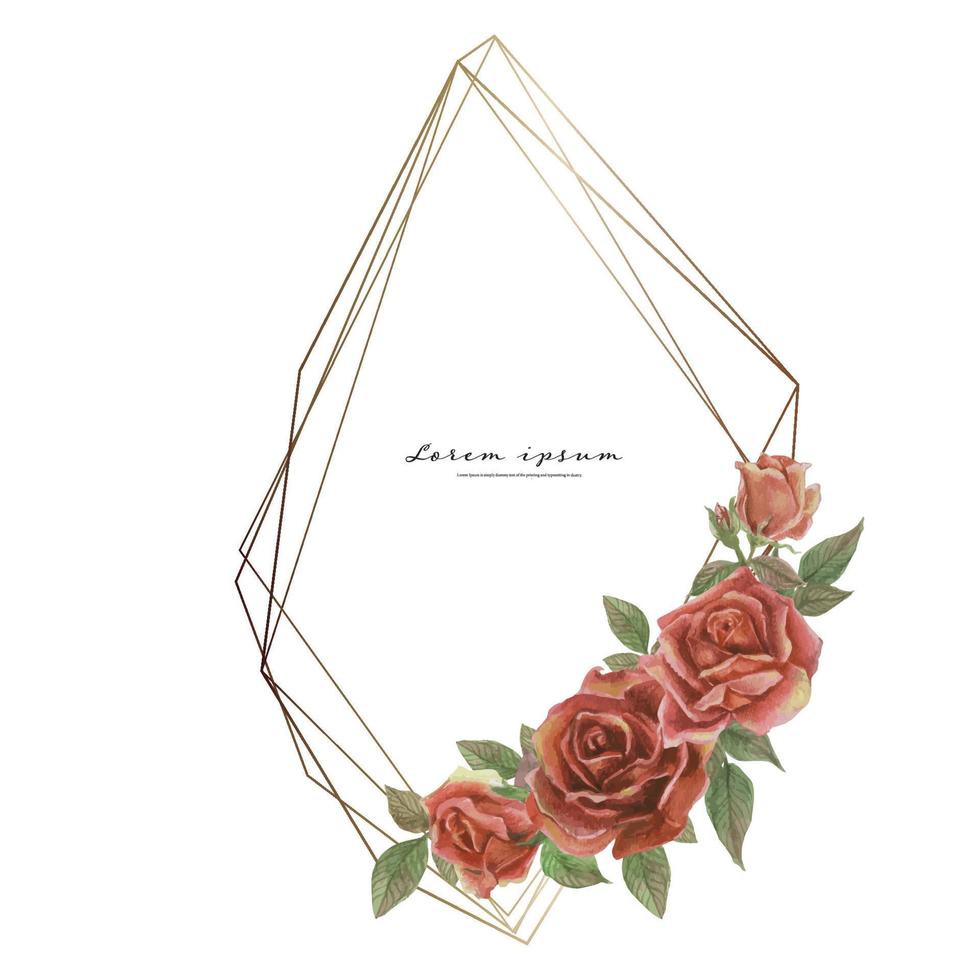 Rose watercolor frame. Floral wreath vector illustration.