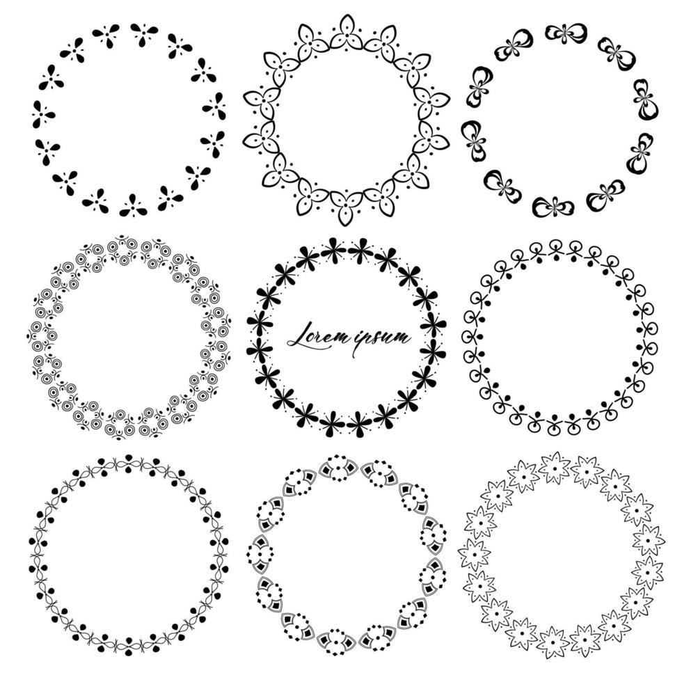 Set of round frames for decoration. Vector illustration.