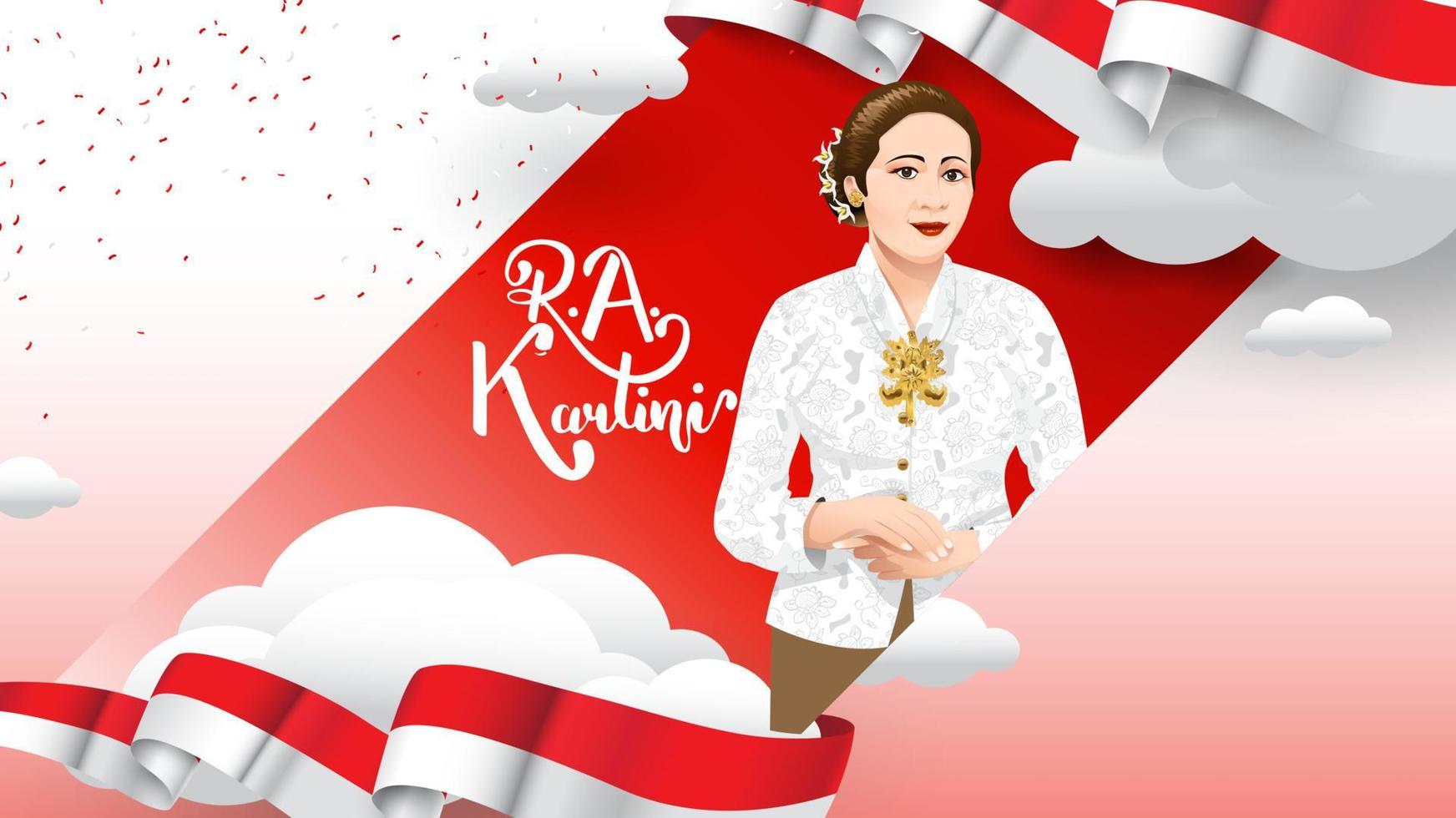 Kartini Day, R A Kartini the heroes of women and human right in Indonesia. banner template design background - Vector