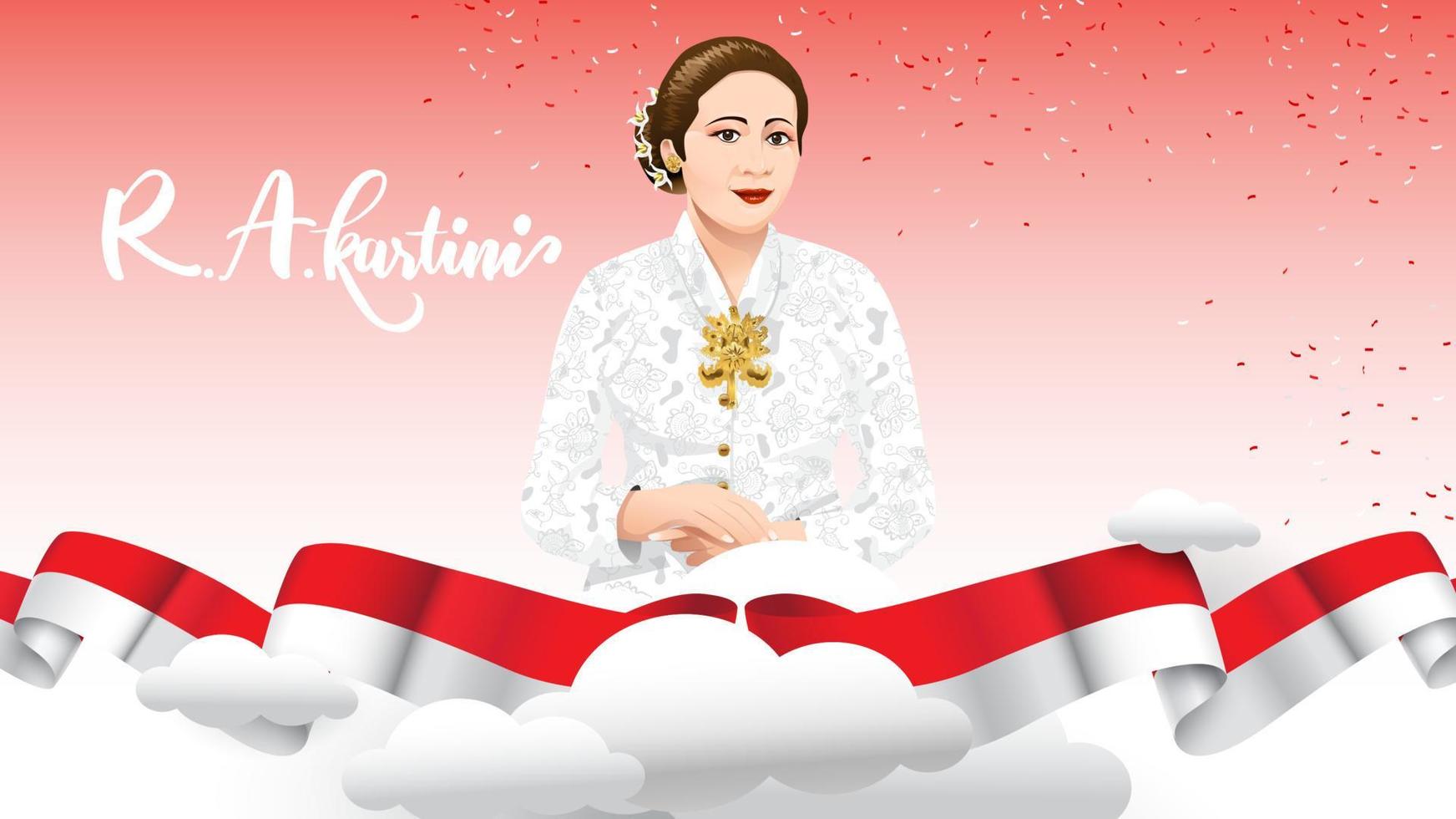 Kartini Day, R A Kartini the heroes of women and human right in Indonesia. banner template design background - Vector