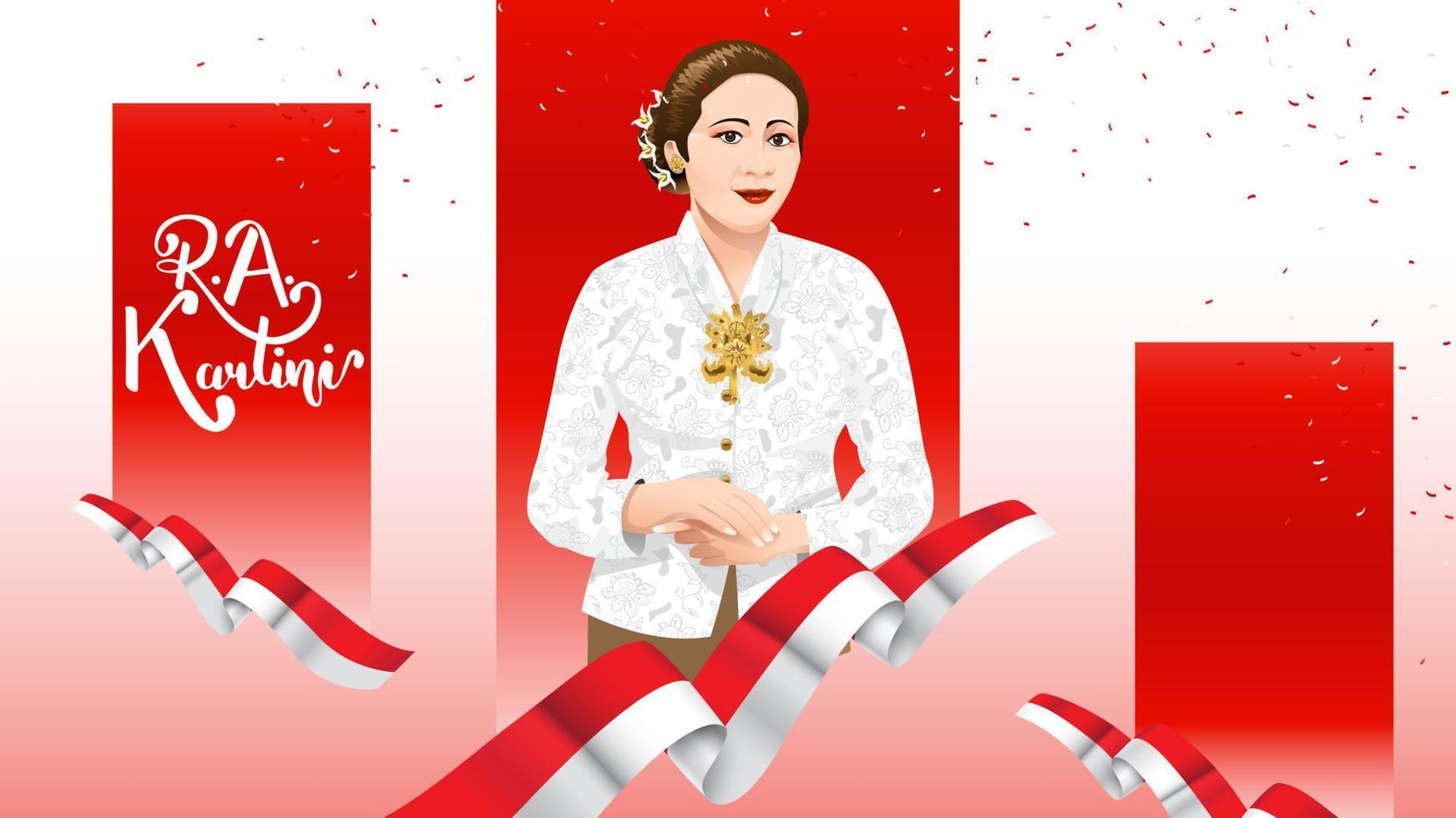 Kartini Day, R A Kartini the heroes of women and human right in Indonesia. banner template design background - Vector