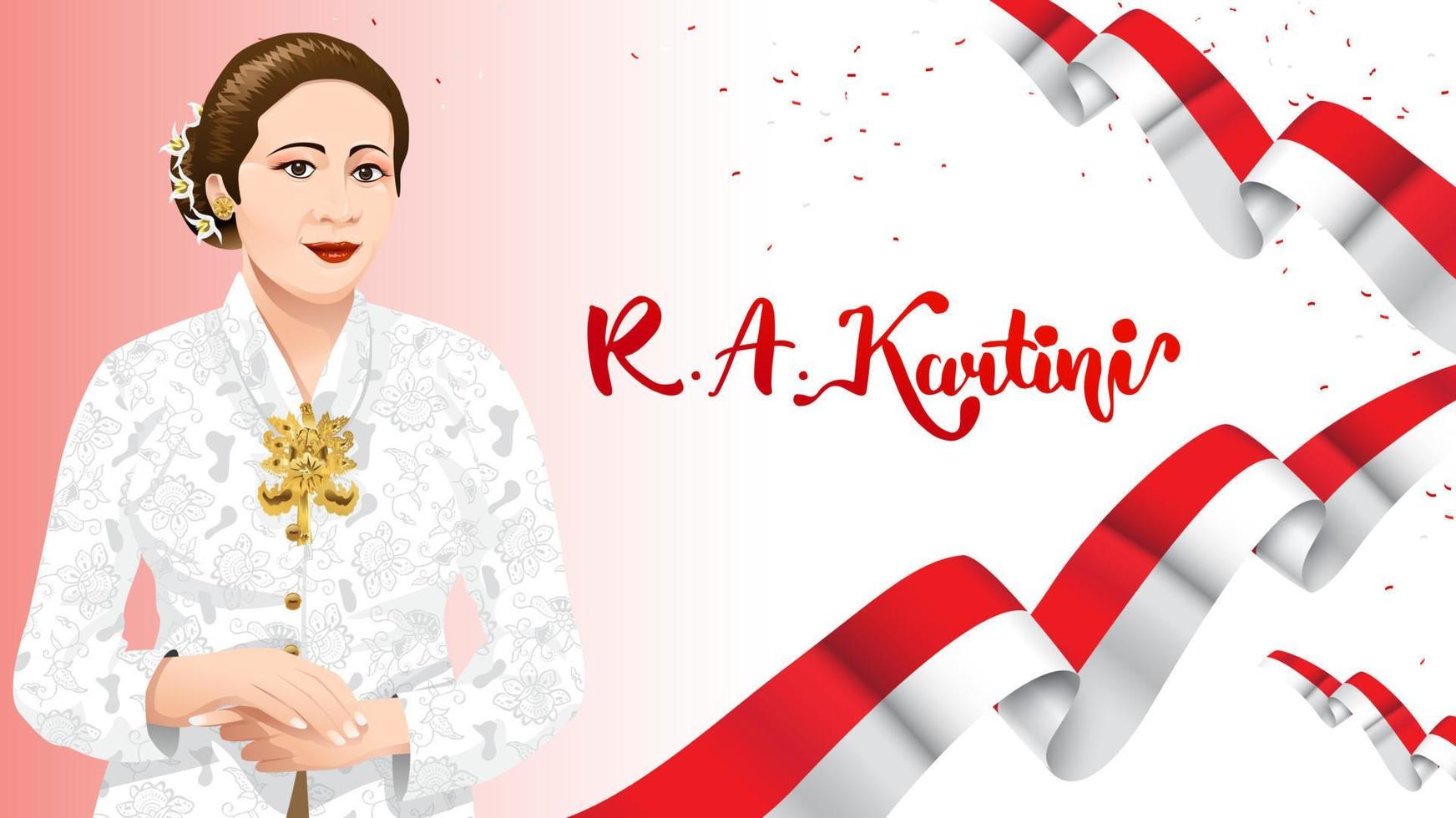 Kartini Day, R A Kartini the heroes of women and human right in Indonesia. banner template design background - Vector