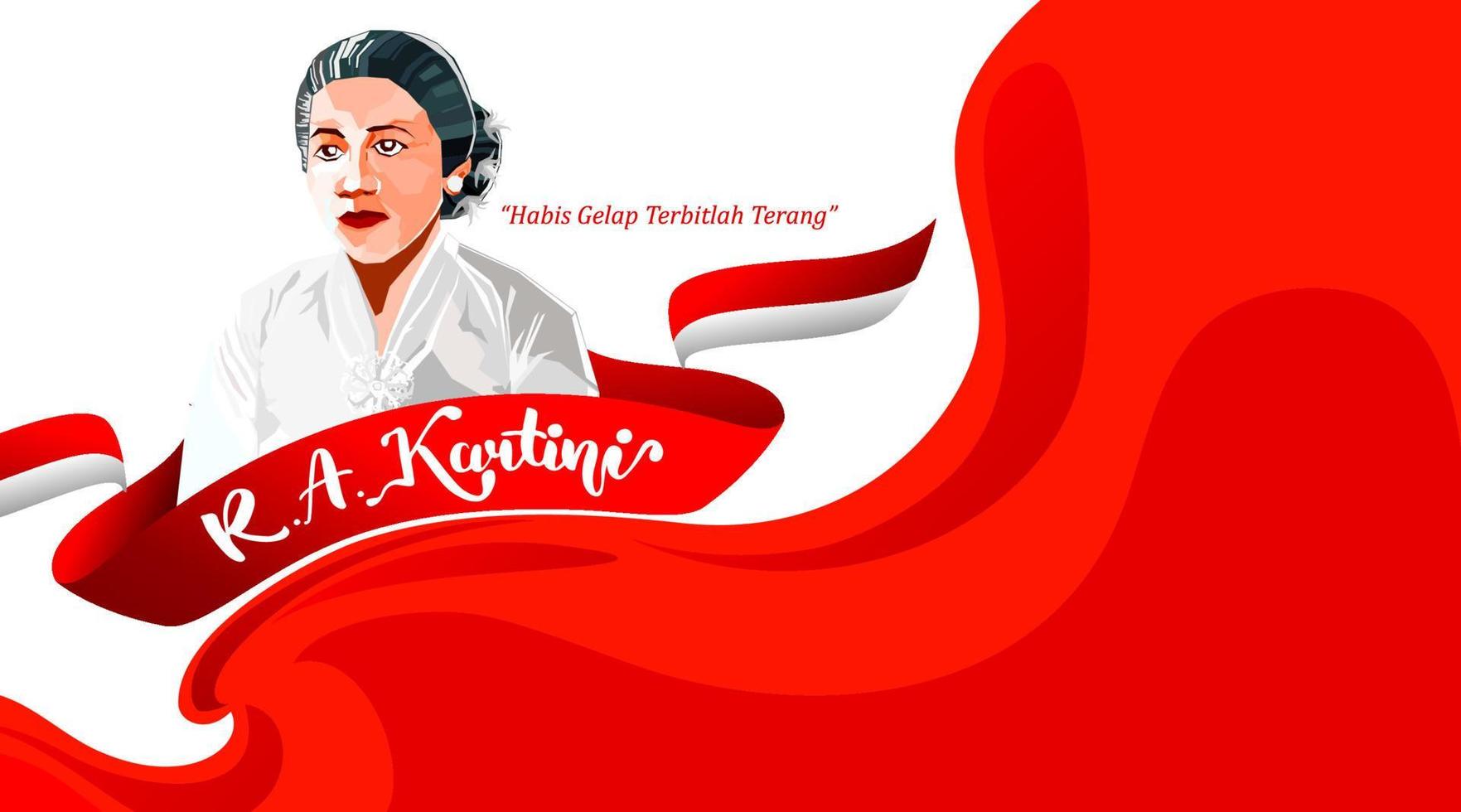 raden adjeng kartini las heroínas de las mujeres y los derechos humanos en indonesia. bandera de arte pop con fondo de color rojo y blanco. - vectores