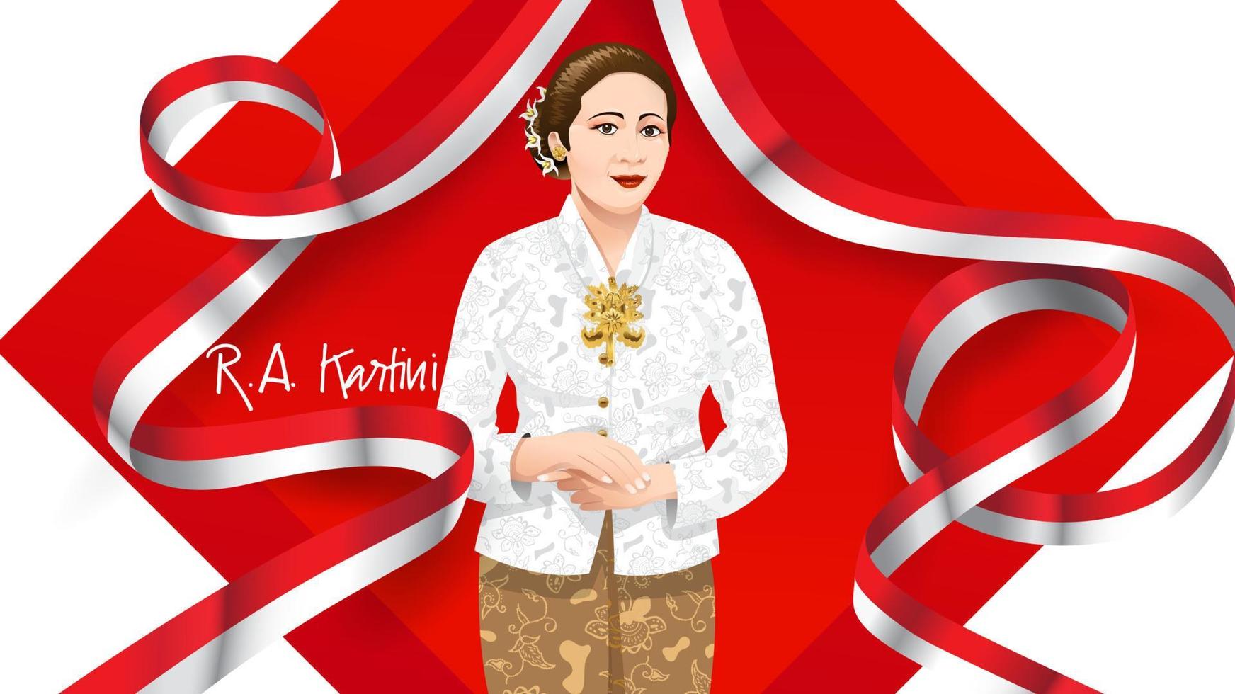 Kartini Day, R A Kartini the heroes of women and human right in Indonesia. banner template design background - Vector