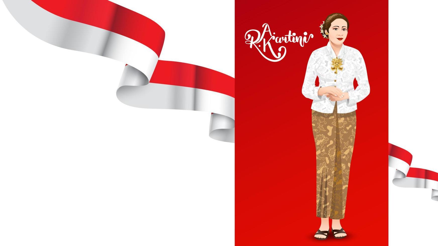 Kartini Day, R A Kartini the heroes of women and human right in Indonesia. banner template design background - Vector