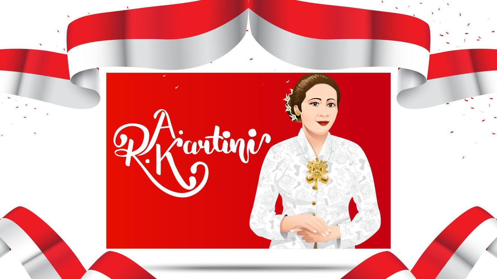 Kartini Day, R A Kartini the heroes of women and human right in Indonesia. banner template design background - Vector