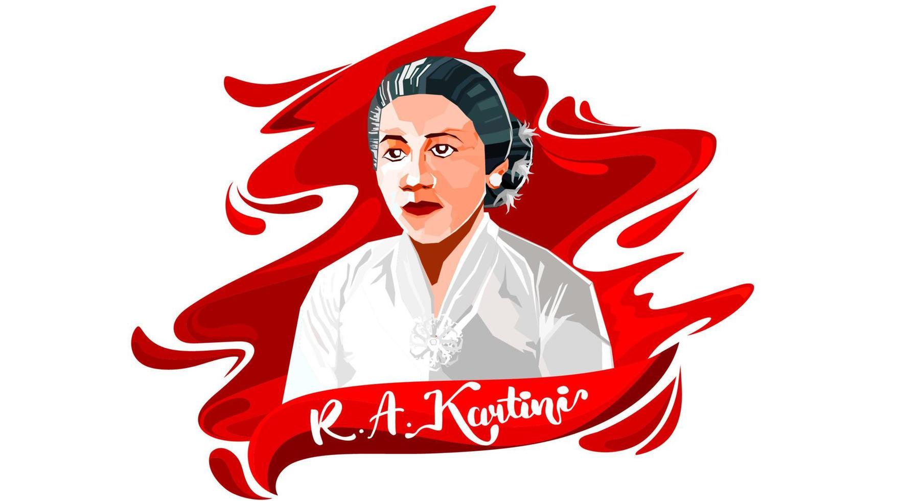 Raden Adjeng Kartini the heroes of women and human right in Indonesia. Can use for logo, mascot, or emblem background. - Vector