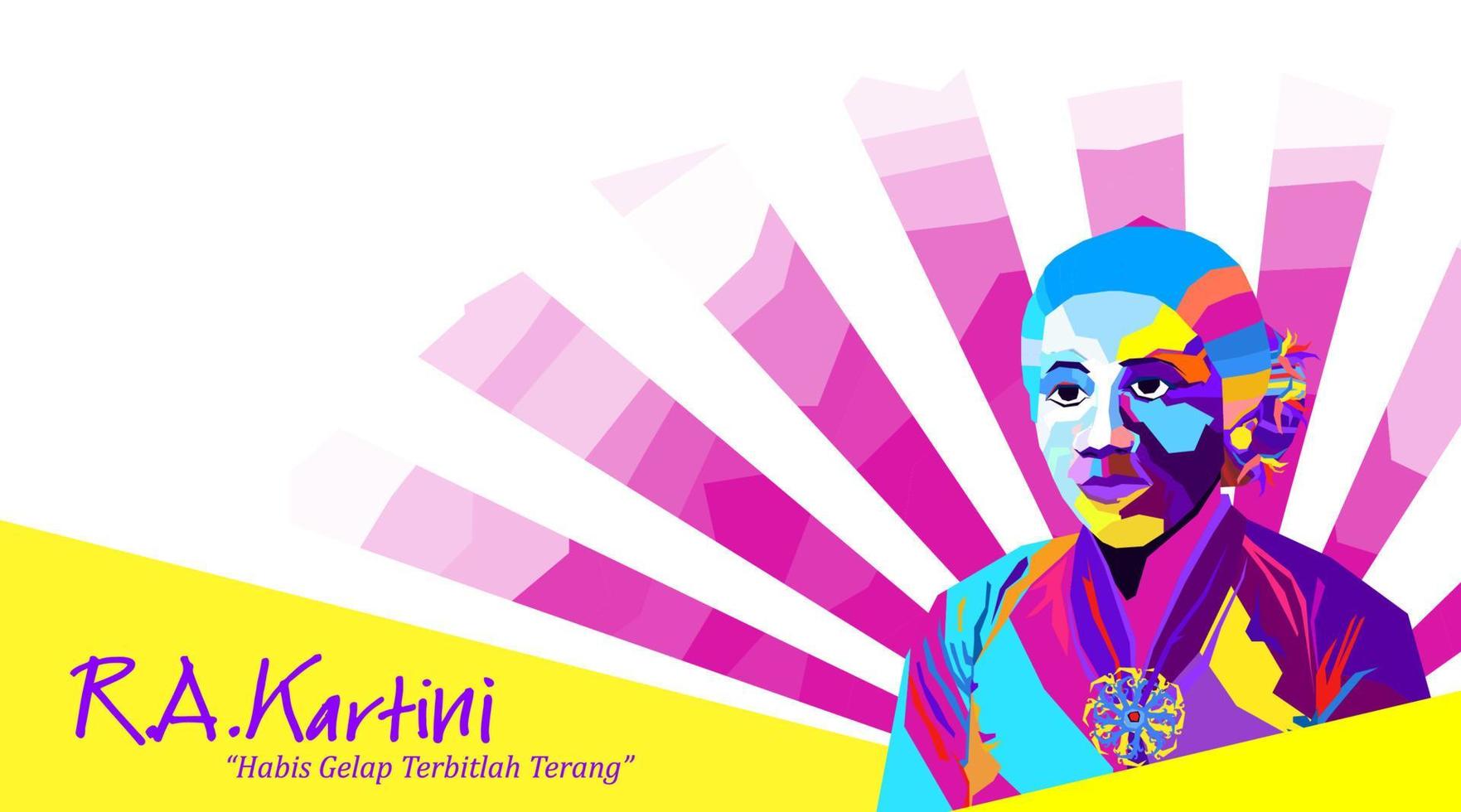 Raden Adjeng Kartini the heroes of women and human right in Indonesia. Colorful pop art with modern and futuristic background. - Vector