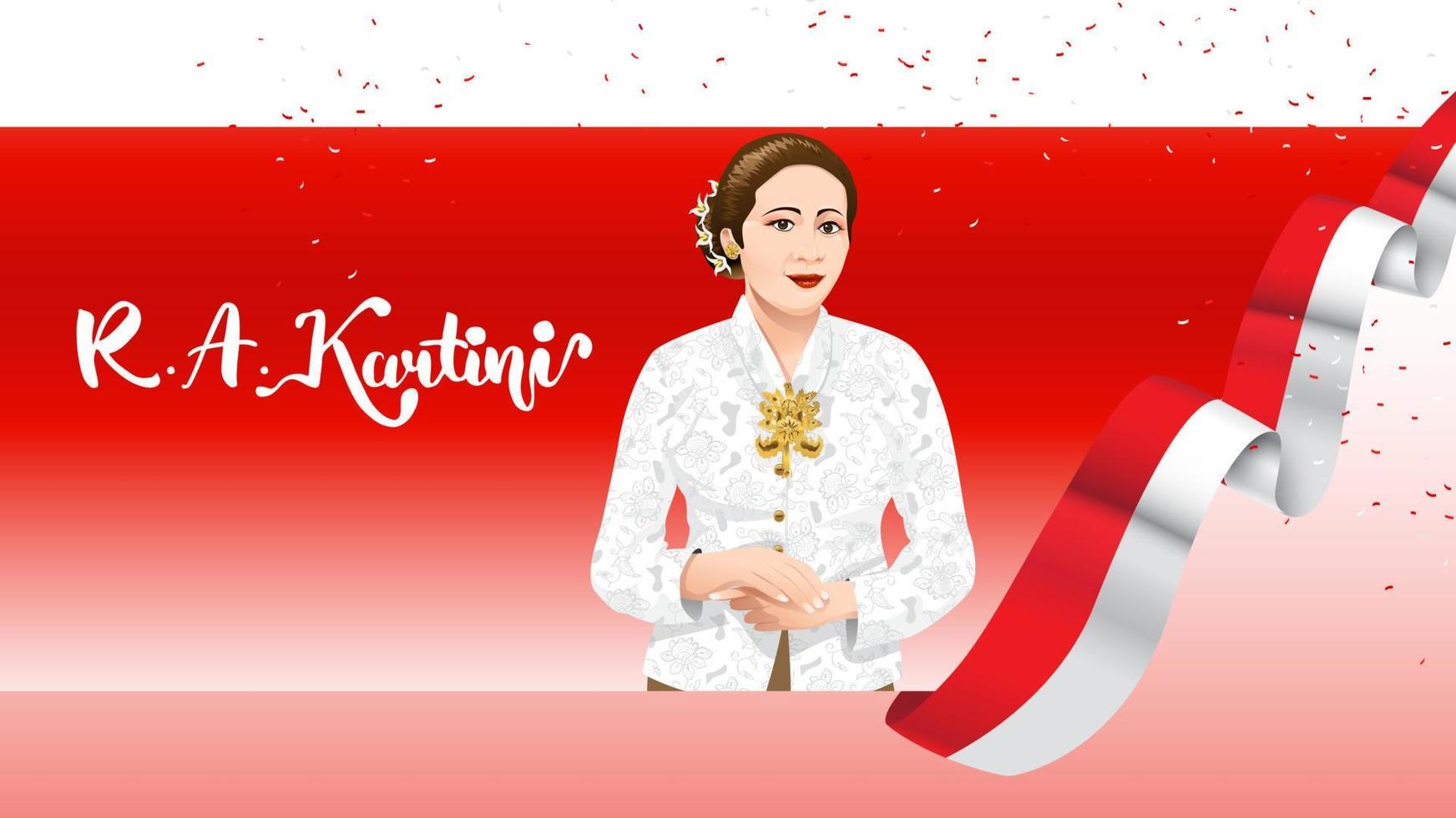 Kartini Day, R A Kartini the heroes of women and human right in Indonesia. banner template design background - Vector