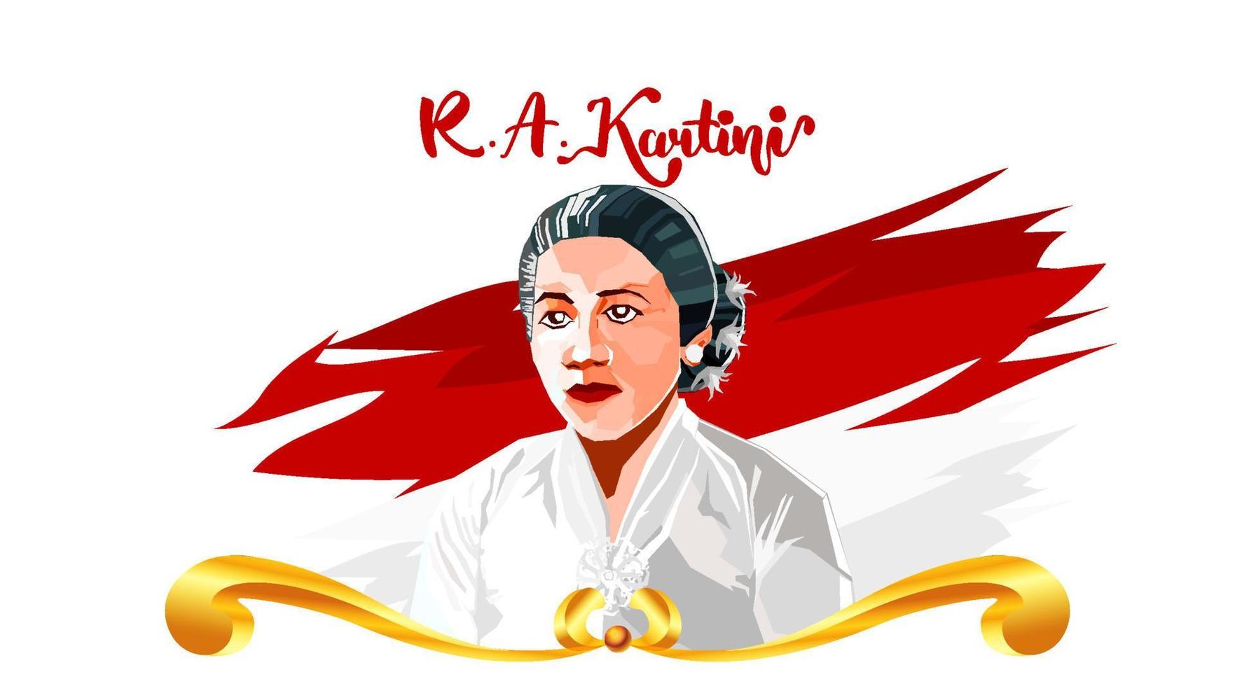 Raden Adjeng Kartini the heroes of women and human right in Indonesia with traditional wood carving ornament. - Vector