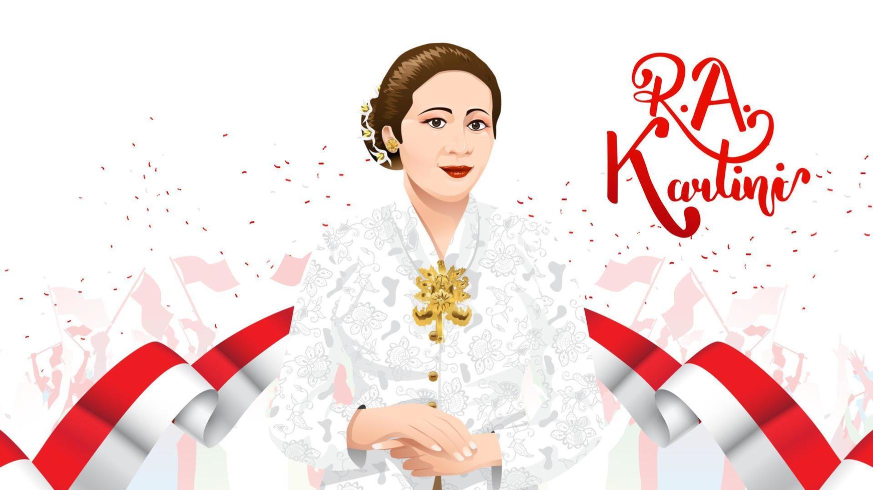 Kartini Day, R A Kartini the heroes of women and human right in Indonesia. banner template design background - Vector