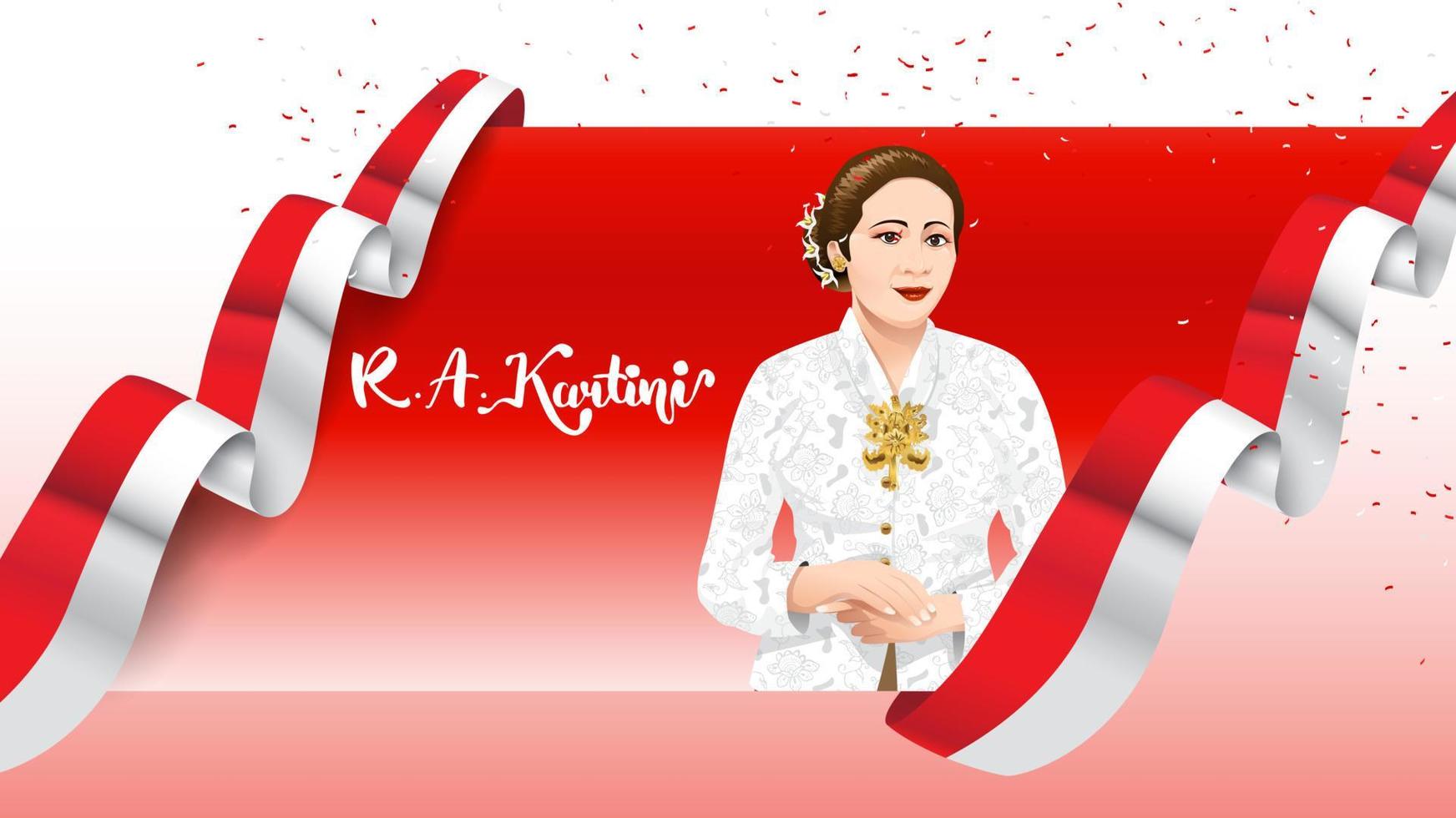 Kartini Day, R A Kartini the heroes of women and human right in Indonesia. banner template design background - Vector