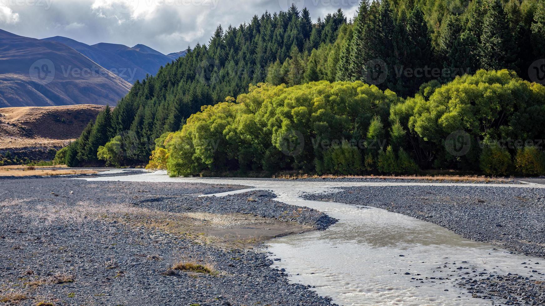 Scenic view of the Waitaki River in New Zealand photo