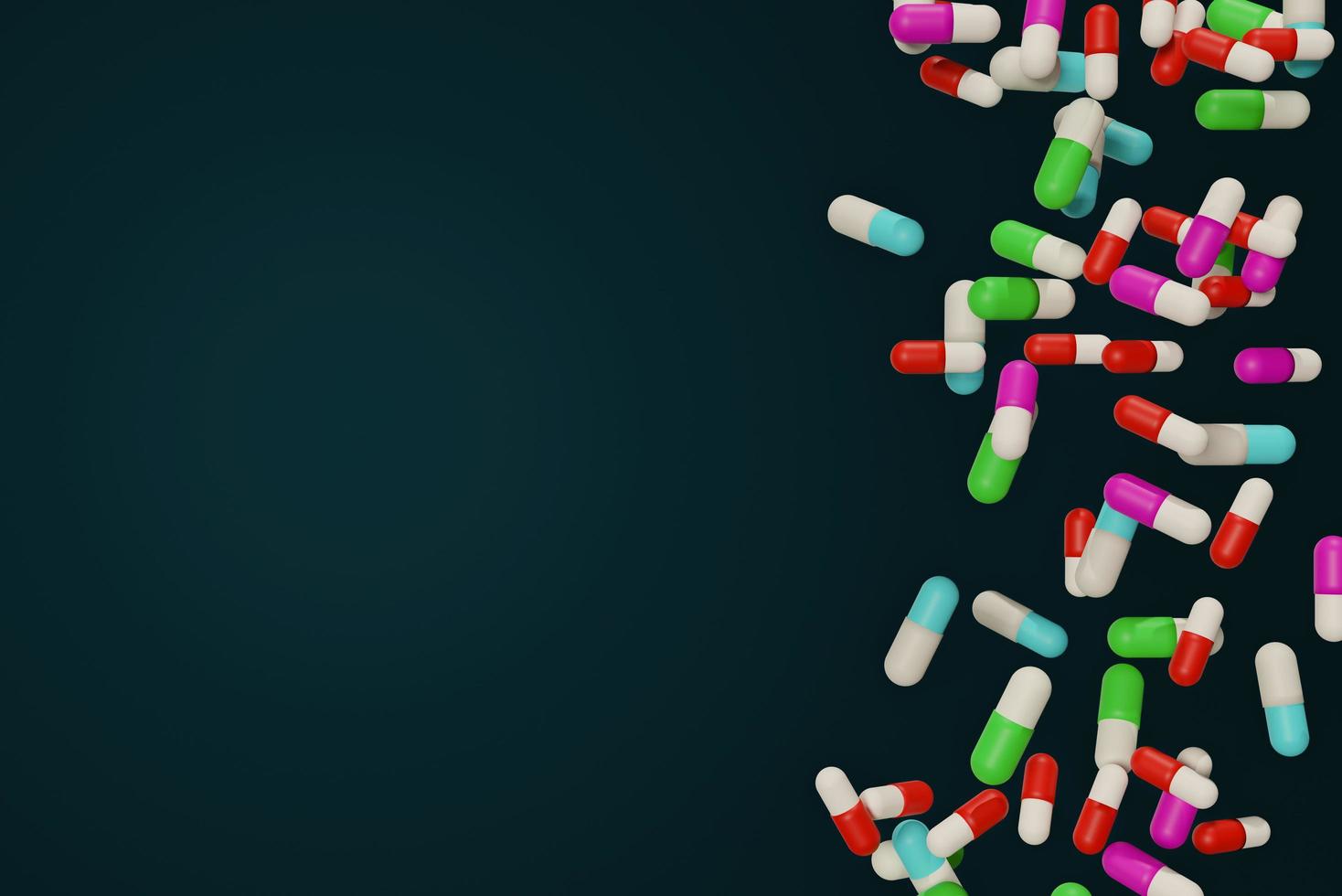 falling capsules medication on dark background photo