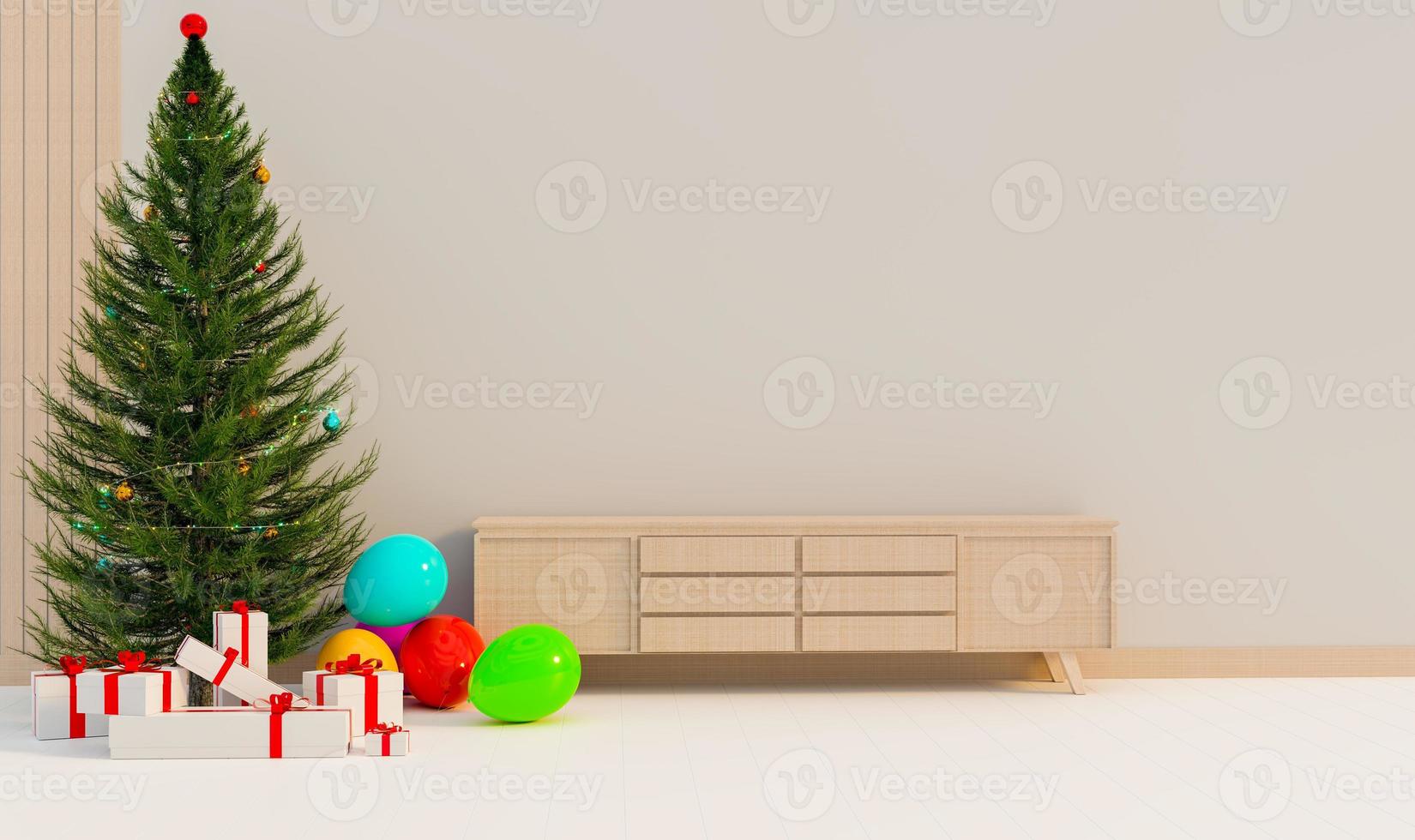merry christmas and happy new year festival, christmas tree and cristmas presents decoration in home, photo
