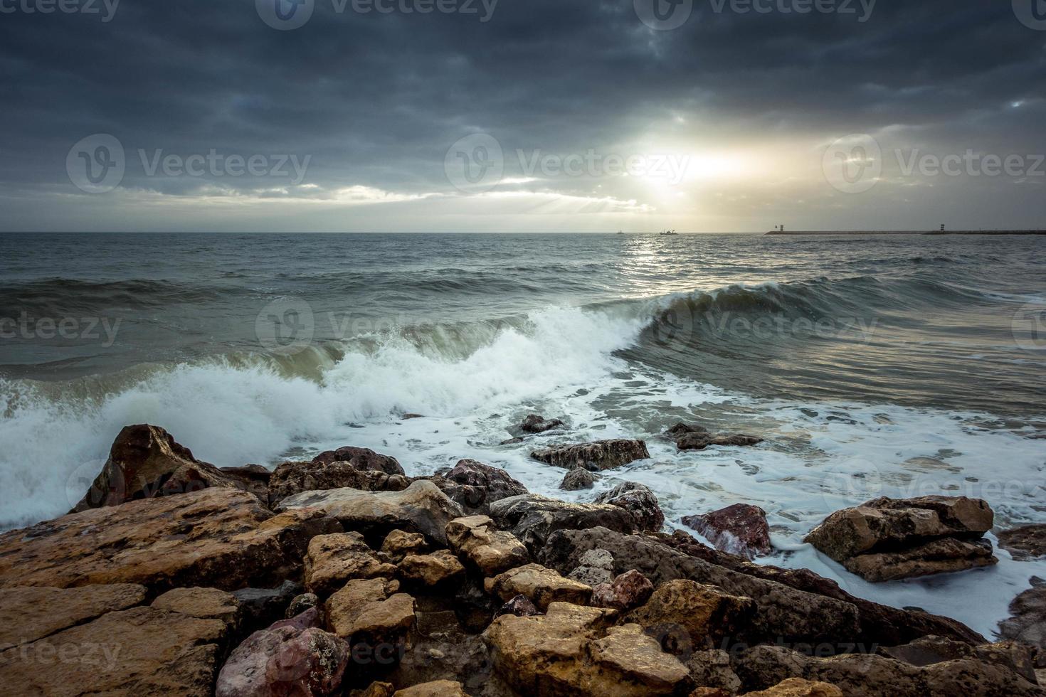 Sun Setting at Quarteira in Portugal photo