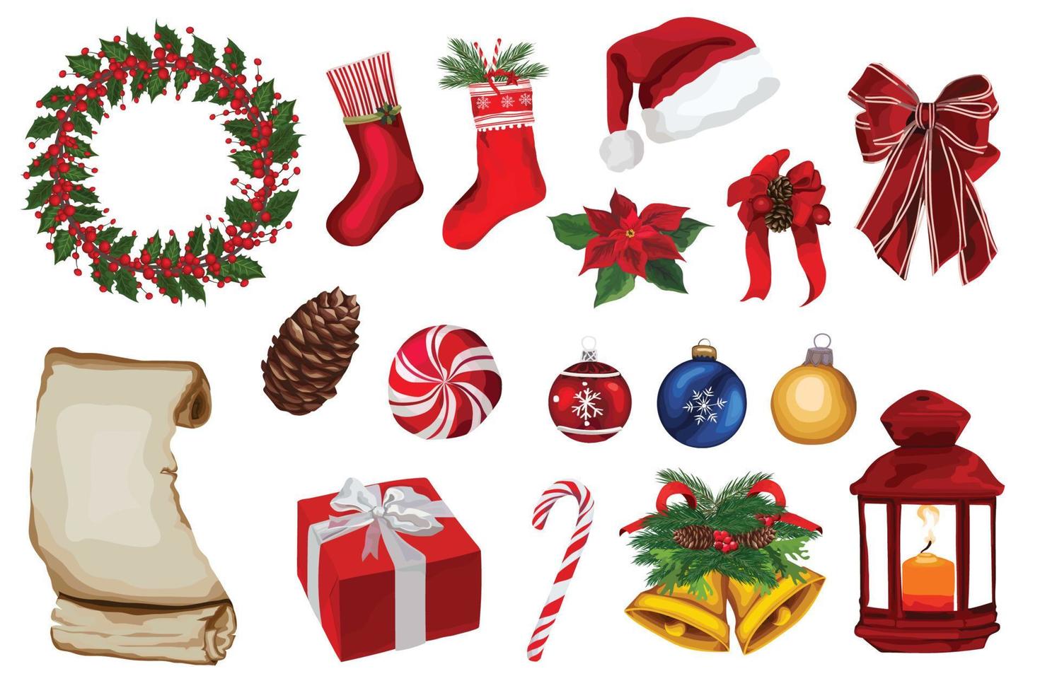 conjunto de elementos decorativos de navidad. ilustraciones vectoriales sobre un fondo blanco. vector