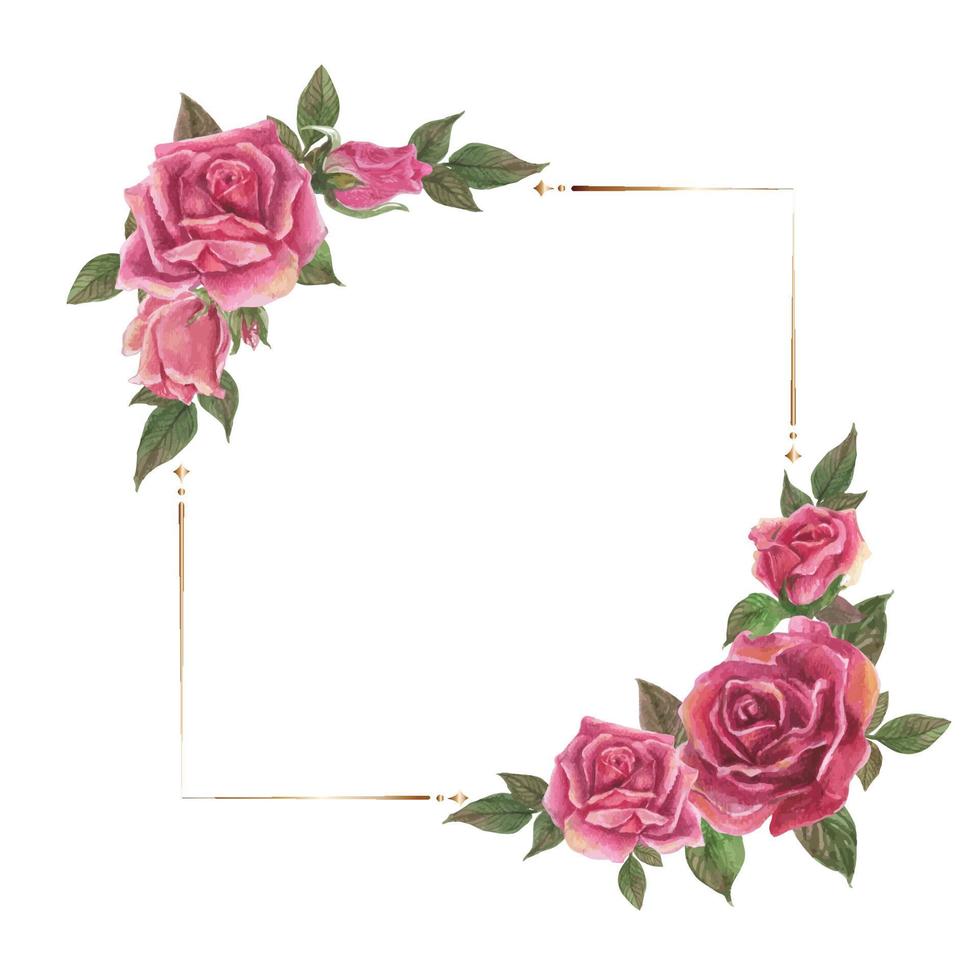 Rose watercolor frame. Floral wreath vector illustration.