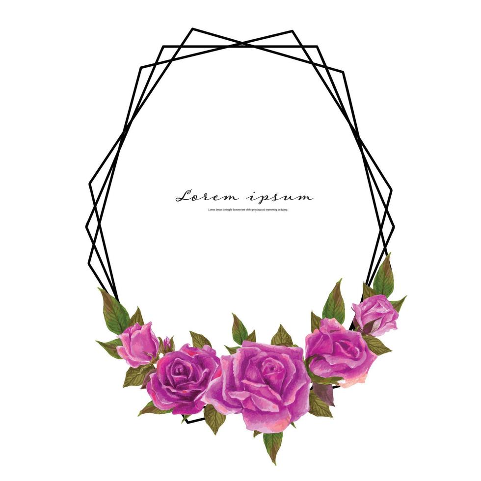 Rose watercolor frame. Floral wreath vector illustration.