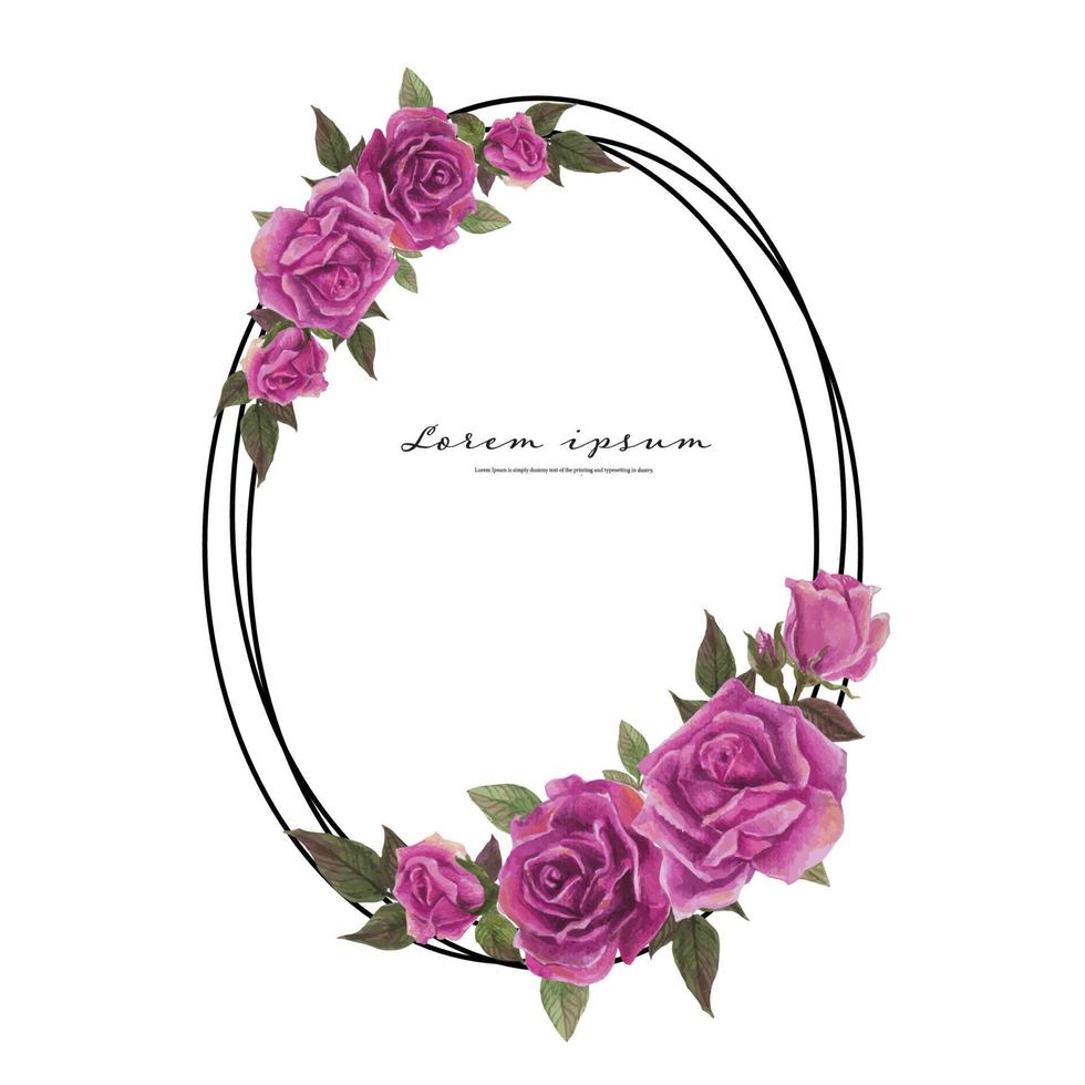 Rose watercolor frame. Floral wreath vector illustration.