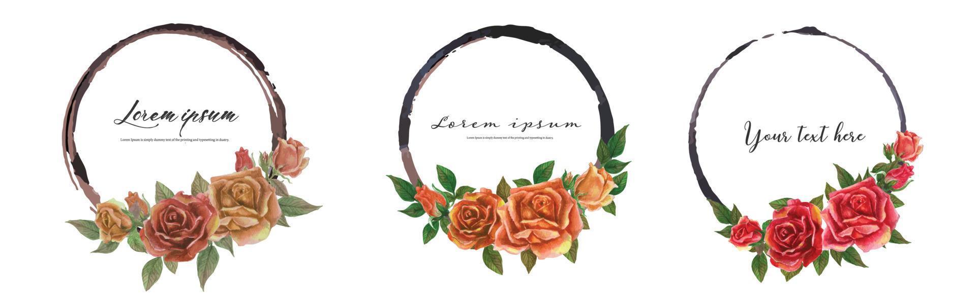 Rose watercolor frame set. Vector illustration.