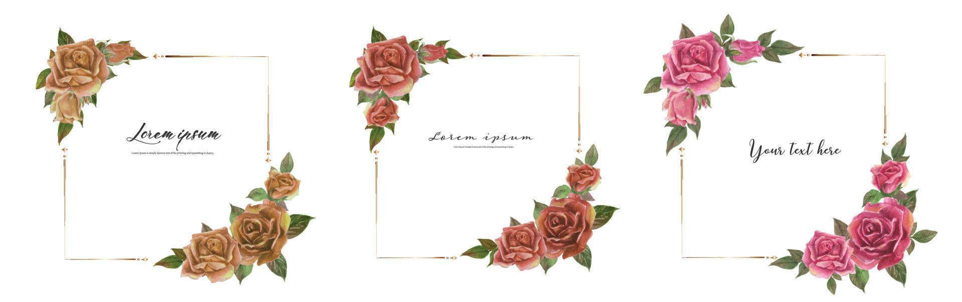 Rose watercolor frame set. Vector illustration.