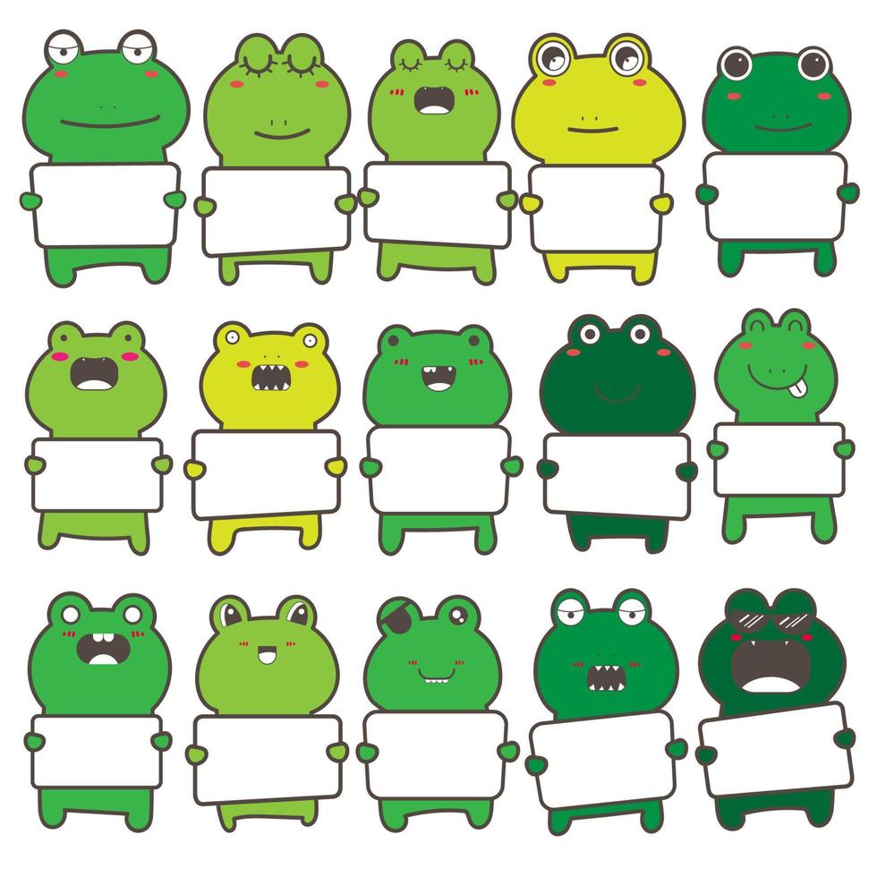 Set of cute frog holding a billboard design. Vector illustration.