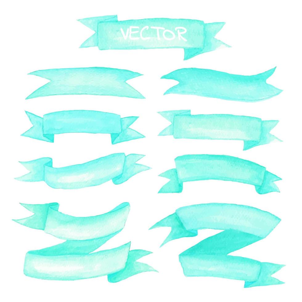 Watercolor ribbons and label elements set. Hand drawn vector illustration.