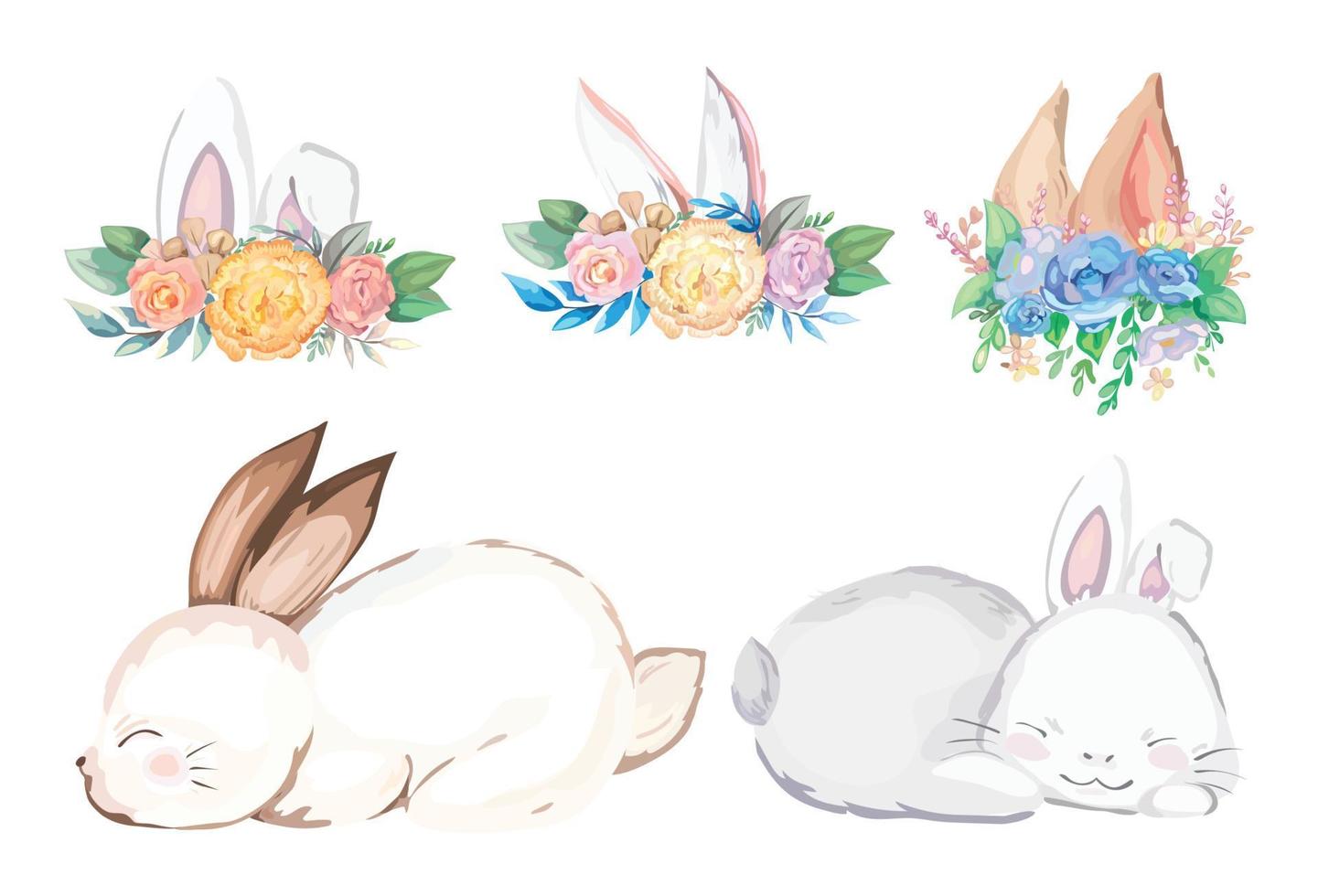 Cute happy easter elements set. Vector illustration.