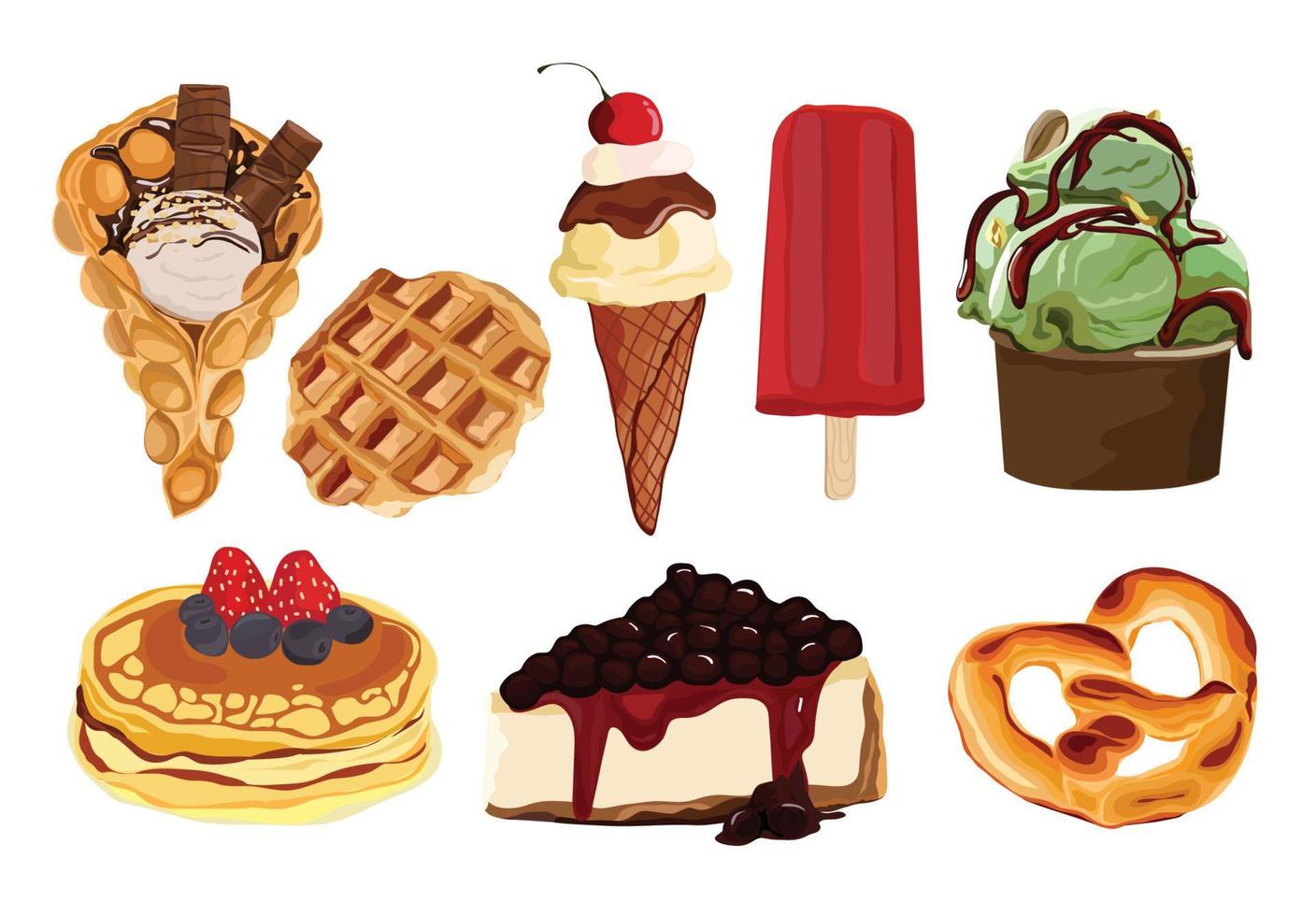 Set of colorful cartoon bakery and dessert. Vector illustration.