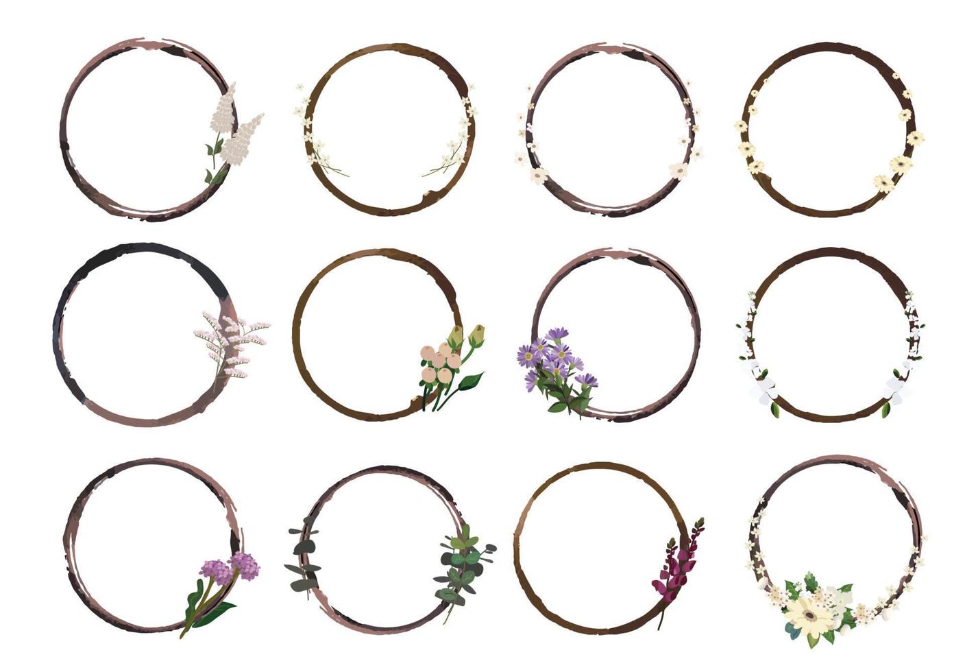 Set of beautiful flower wreath, floral frames set. Vector illustration.