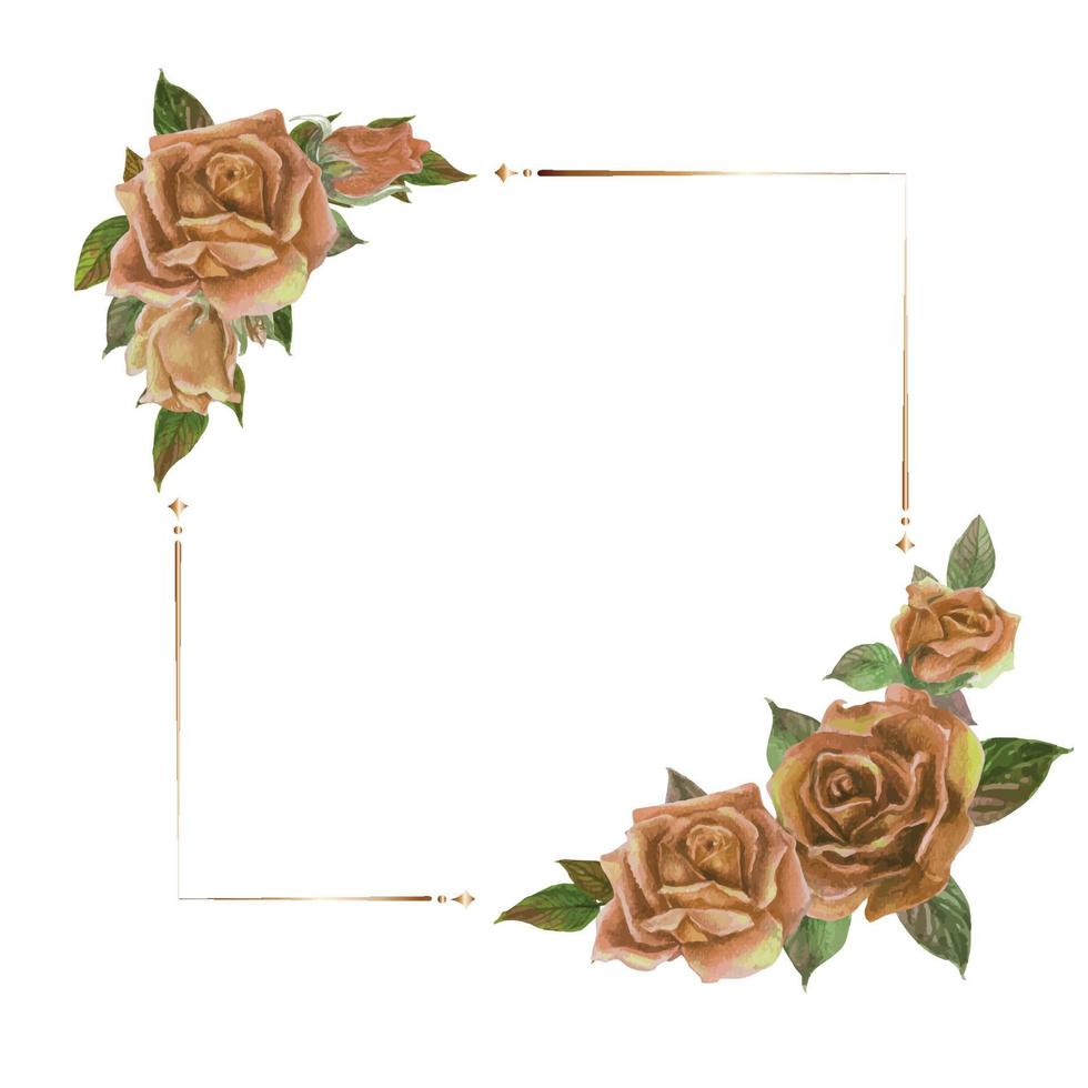 Rose watercolor frame. Floral wreath vector illustration.
