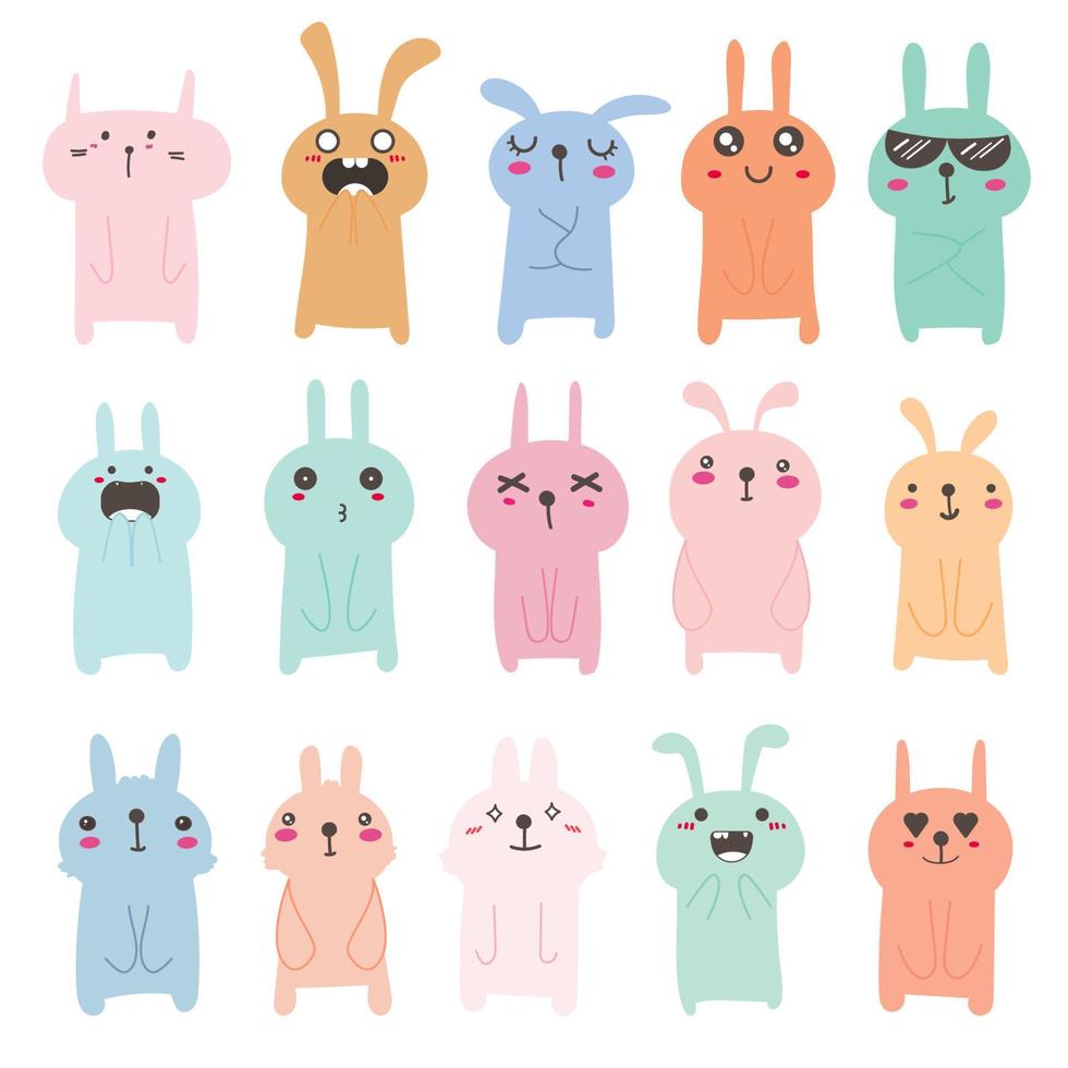 Set of cute bunny character design. Vector illustration.