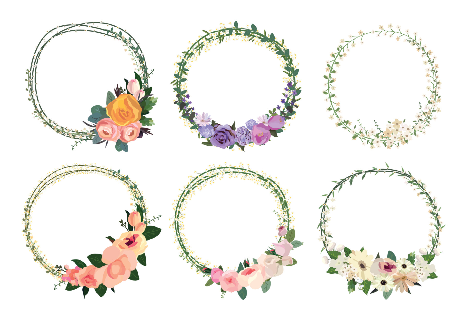 Set of beautiful flower wreath, floral frames set. Vector illustration ...