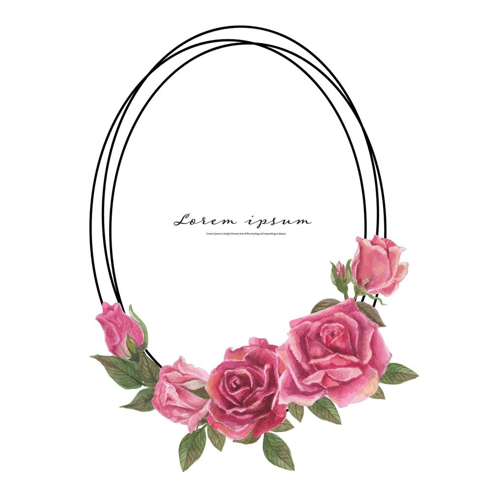 Rose watercolor frame. Floral wreath vector illustration.