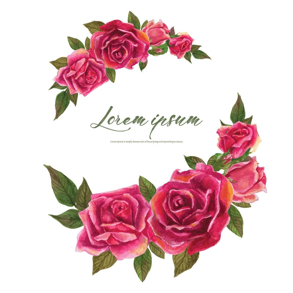 Rose watercolor frame. Floral wreath vector illustration.