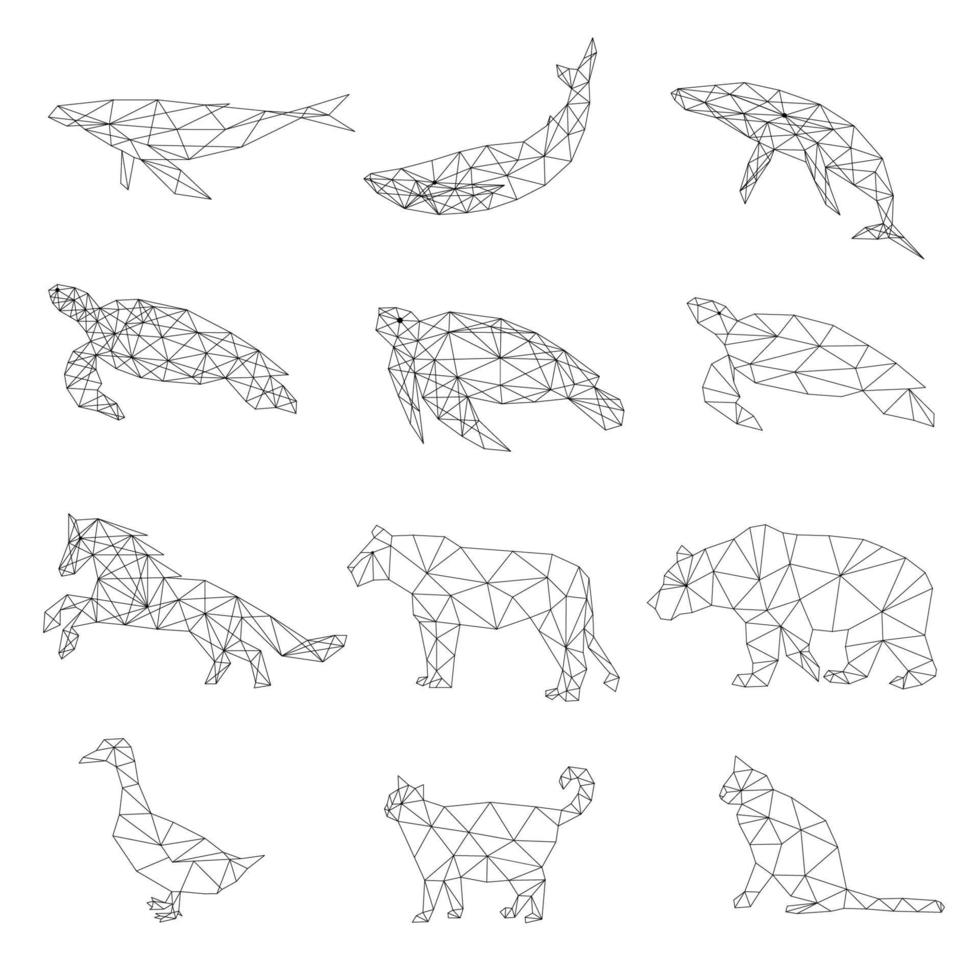 conjunto de animales geométricos poligonales aislados sobre fondo blanco. ilustración vectorial vector