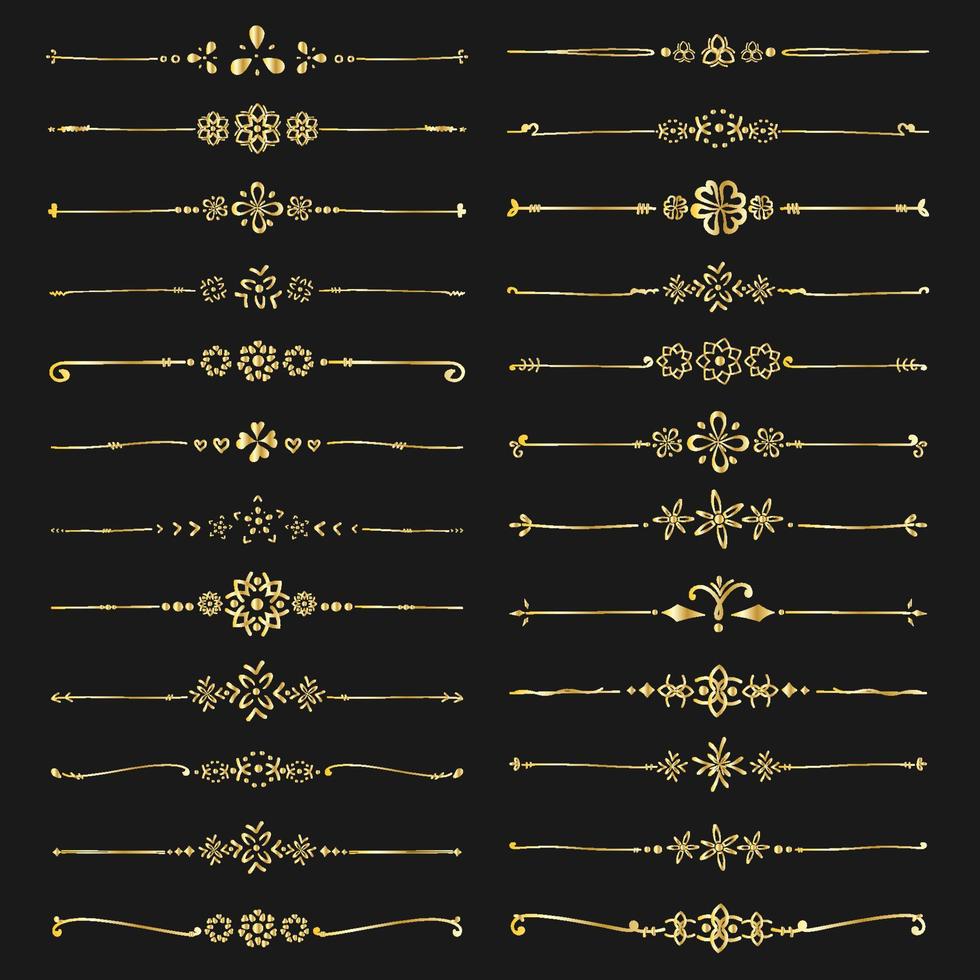 Set Of Golden Decorative Calligraphic Elements For Decoration. Handmade Vector Illustration.