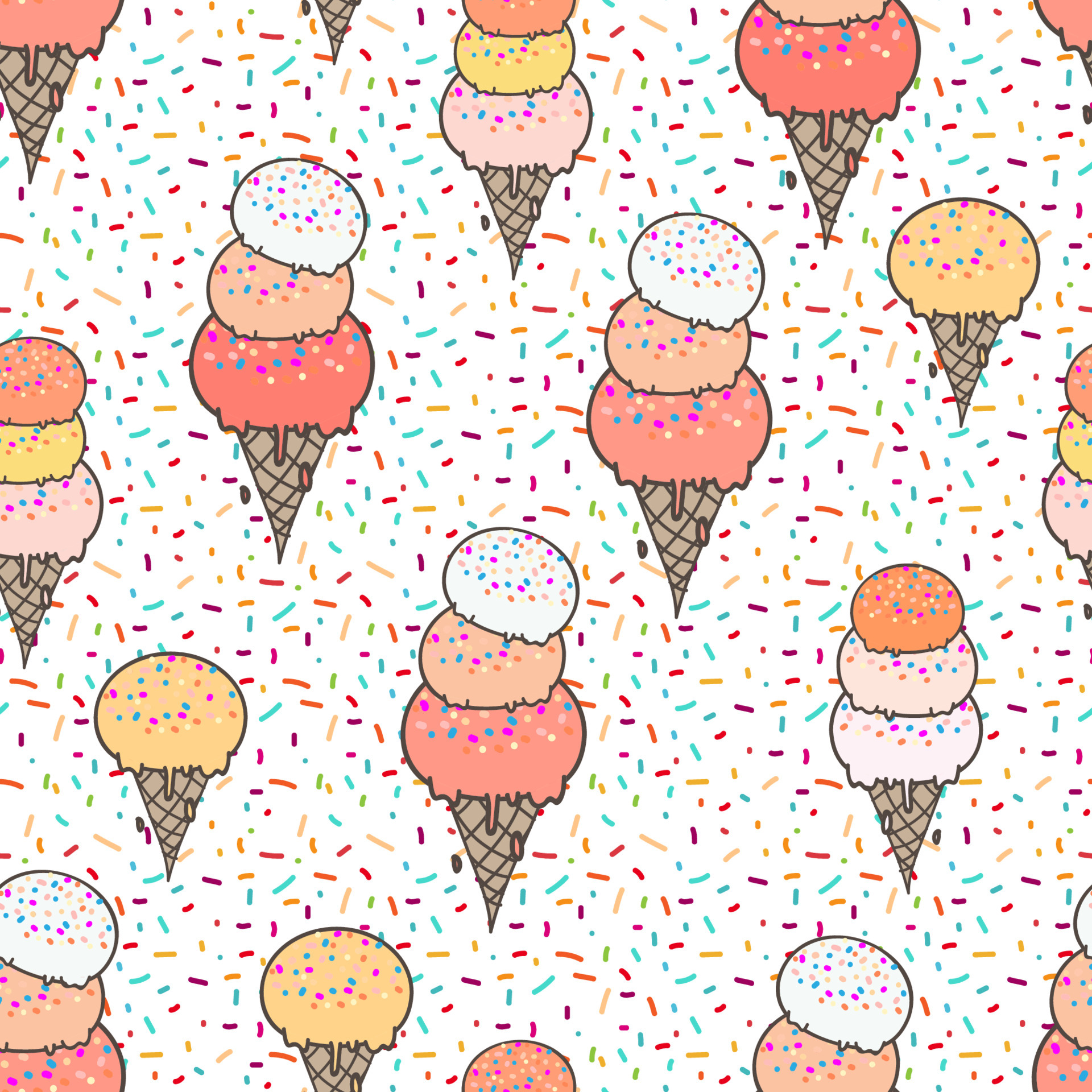 Cute ice cream seamless pattern background. Vector illustration ...