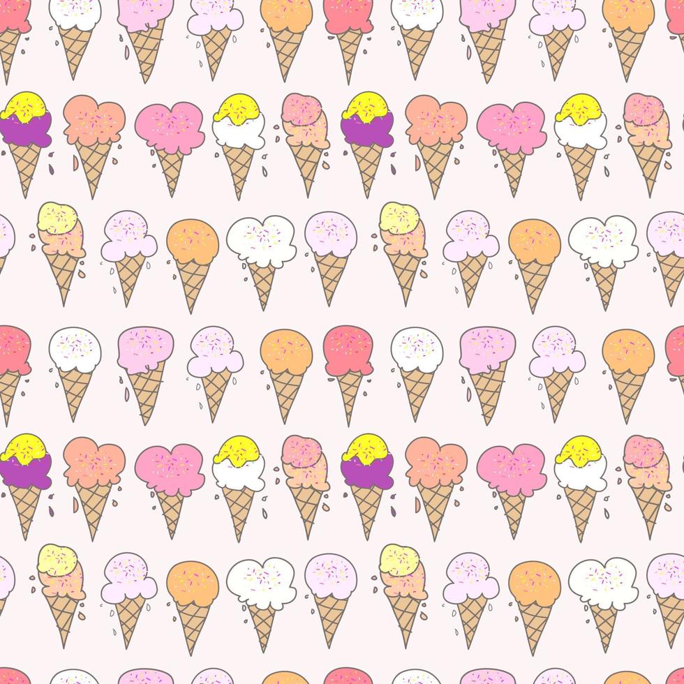 Cute ice cream seamless pattern background. Vector illustration.